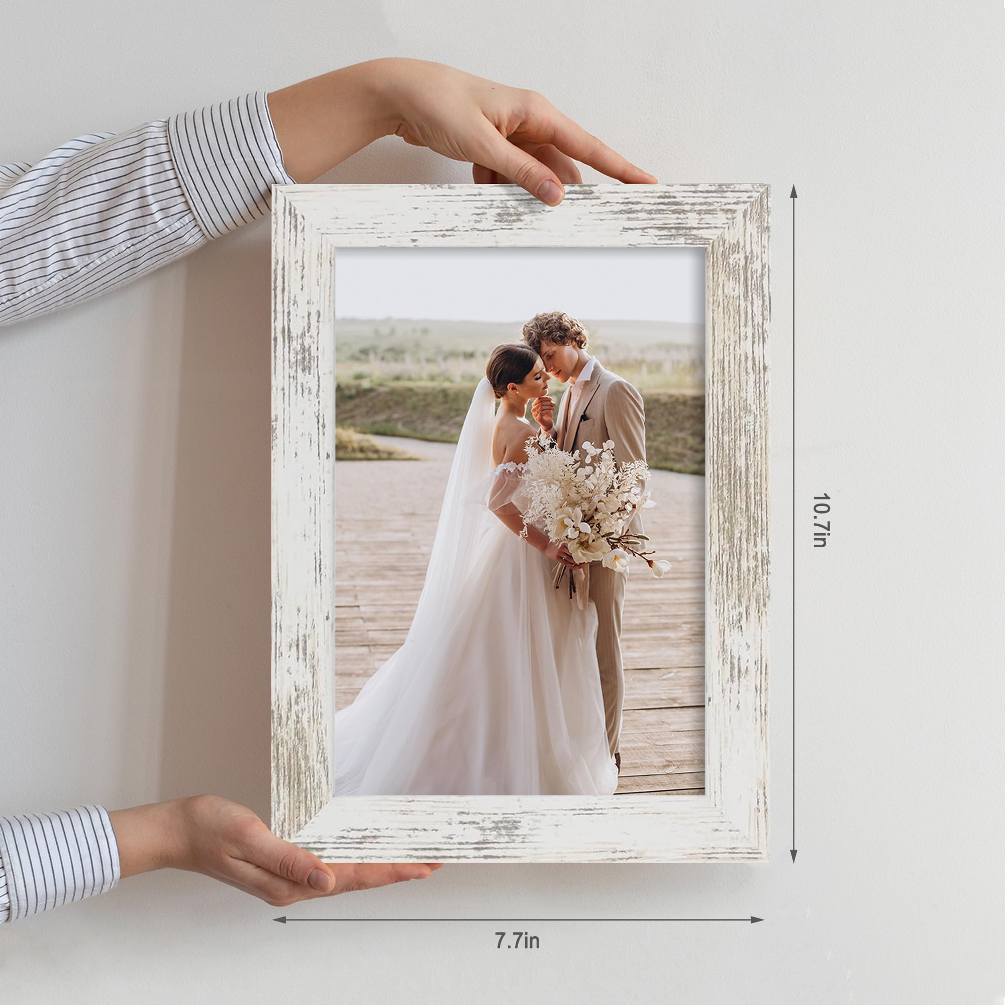 Hongkee 6x9 Picture Frame Set of 4, Made of Real Glass and Distressed White Wooden Frame - 6 by 9 Photo for Wall or Tabletop Dis