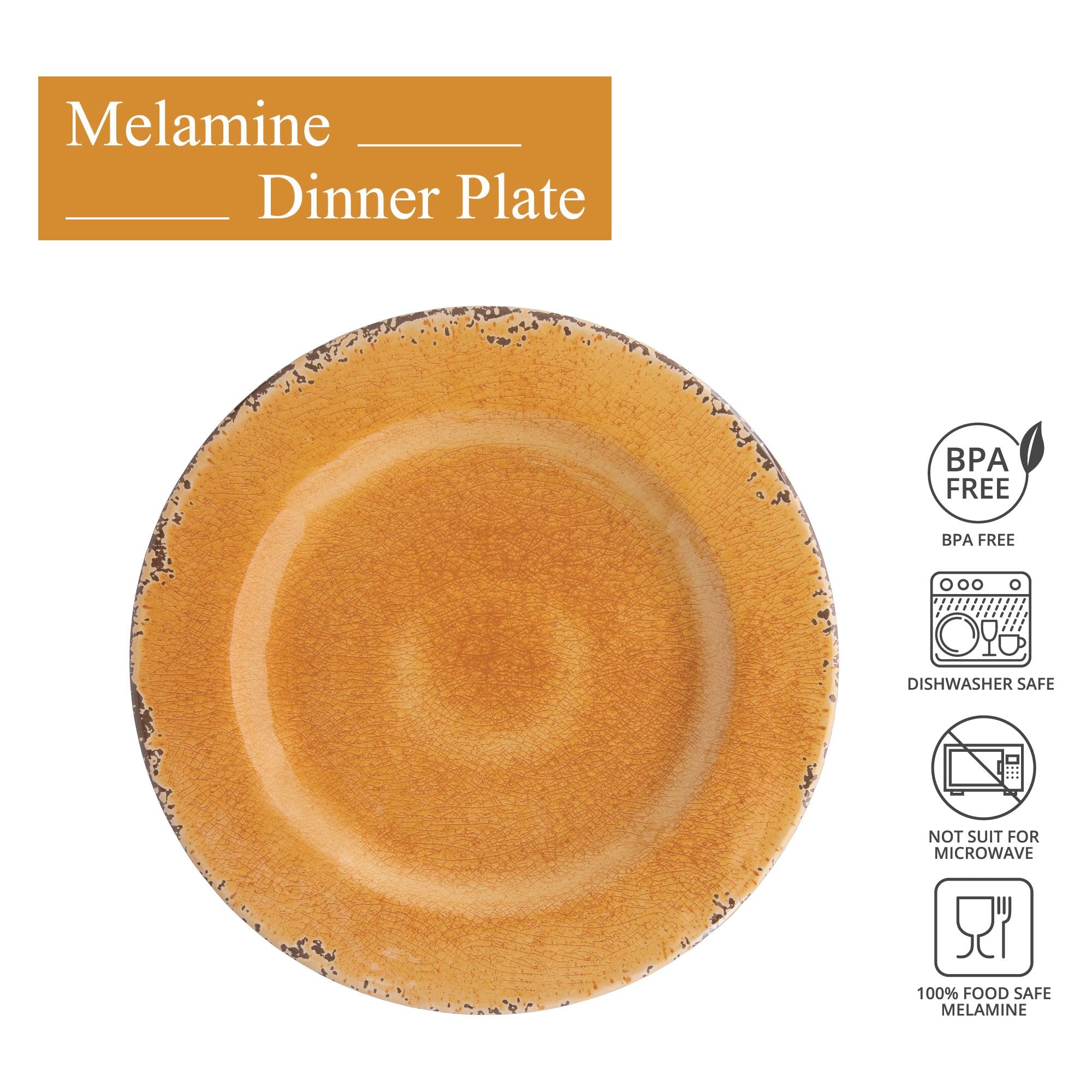 Upware Melamine Dinner Plate Set Of 6, Bpa-Free Dishwasher Safe Round Plates Dinner Dishes For Main Course, Pasta, And Salad, 11