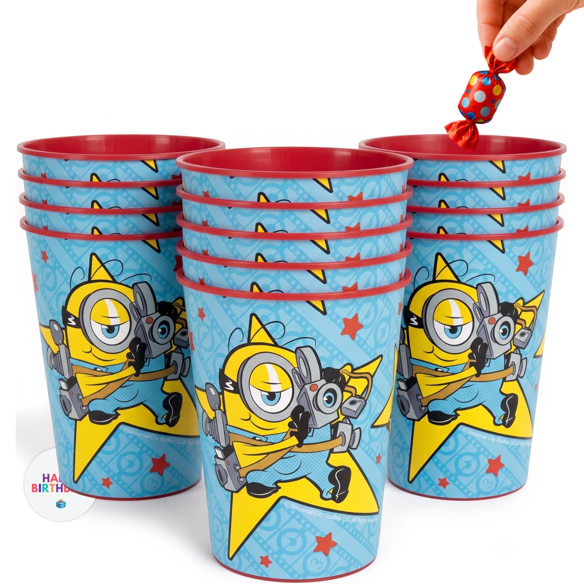 Minion Party Favors Cups  12 Plastic Reusable Cups, Birthday Decorations