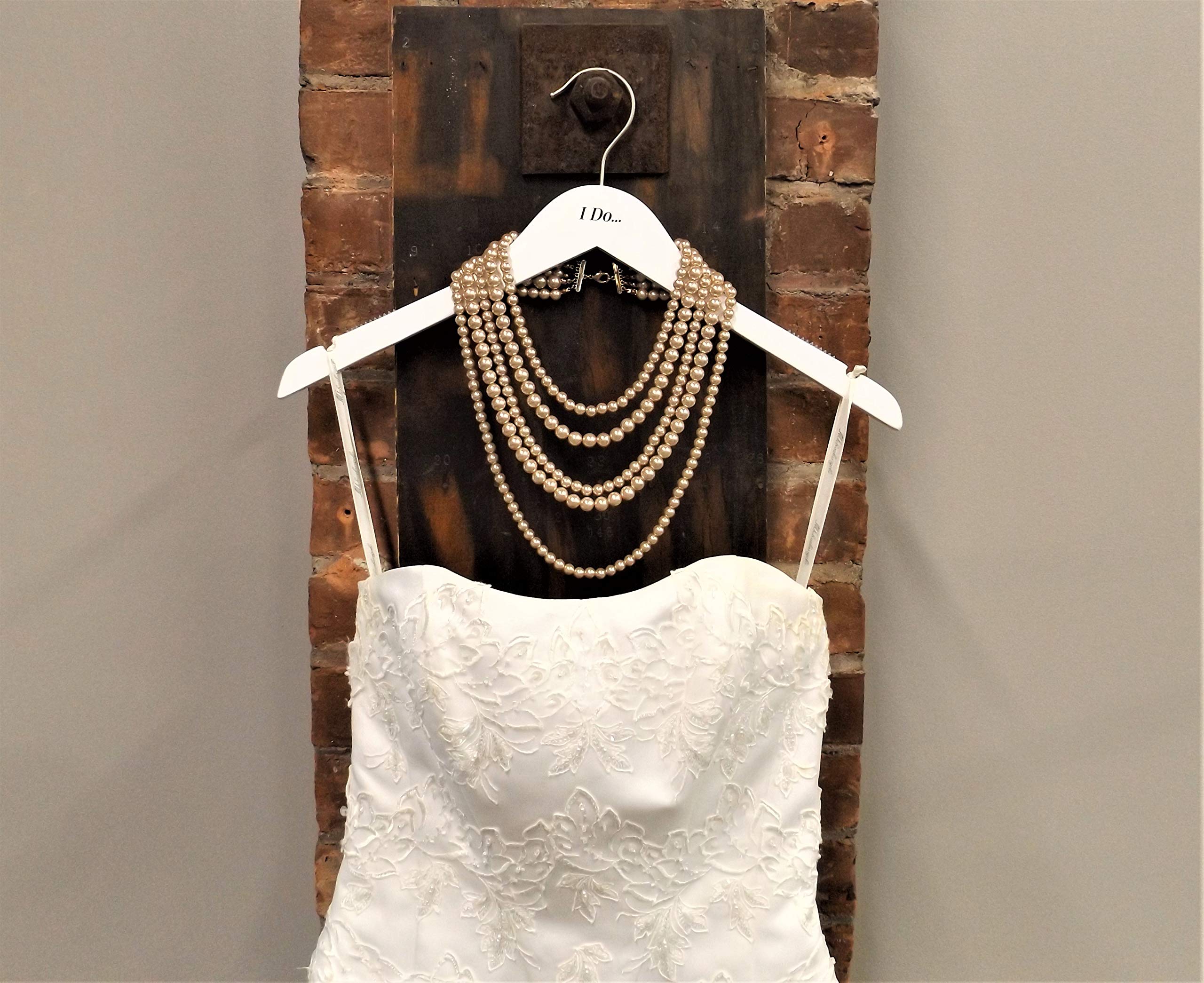 NAHANCO IDO20117 Bridal Hanger Set  White Wooden Hangers Imprinted with I Do and I Do Too  17 (2 Piece Set)