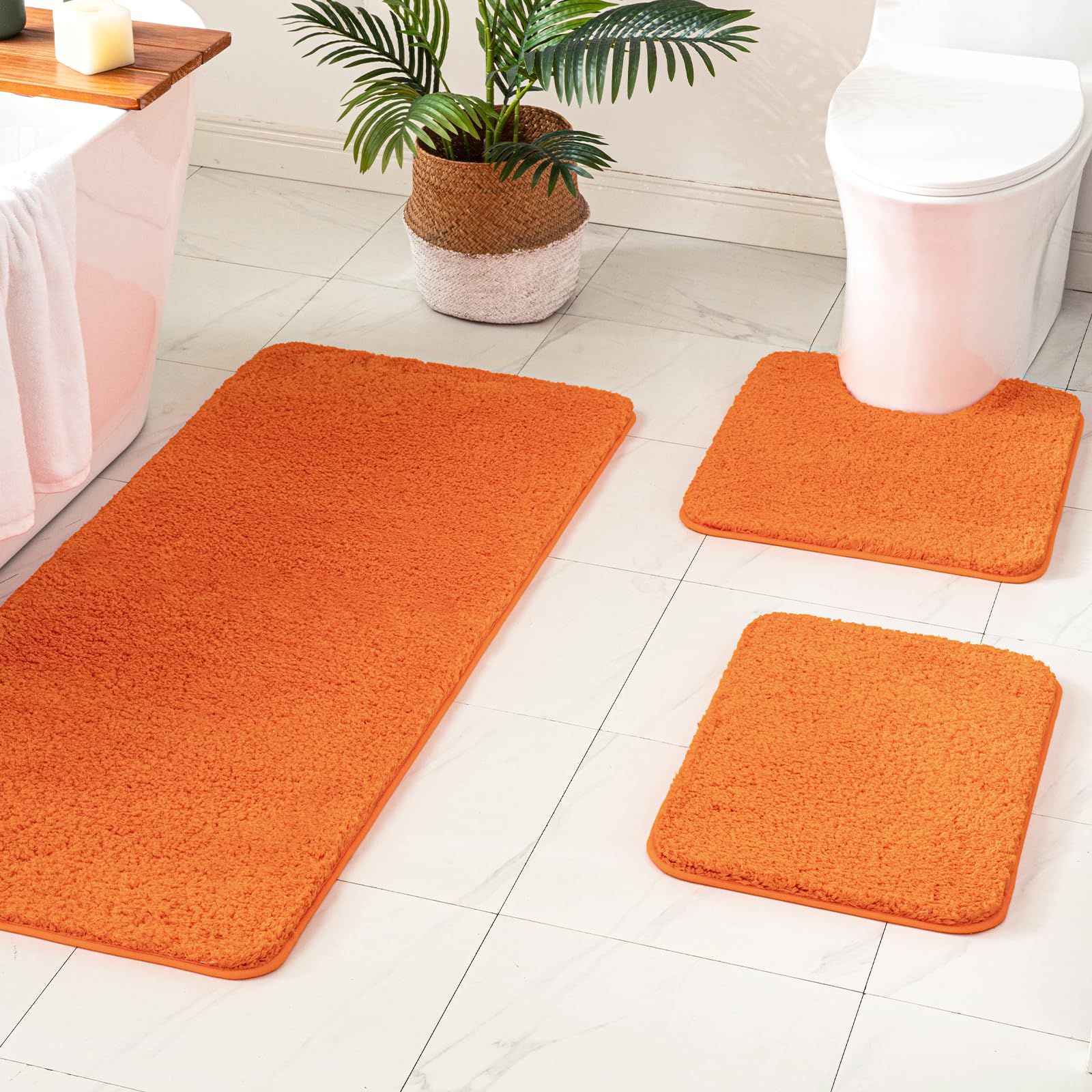 Miulee Fall Orange Bathroom Rugs Sets 3 Piece With Toilet Mat And Runner Rugs, Non Slip Absorbent Microfiber Bath Mats Sets For