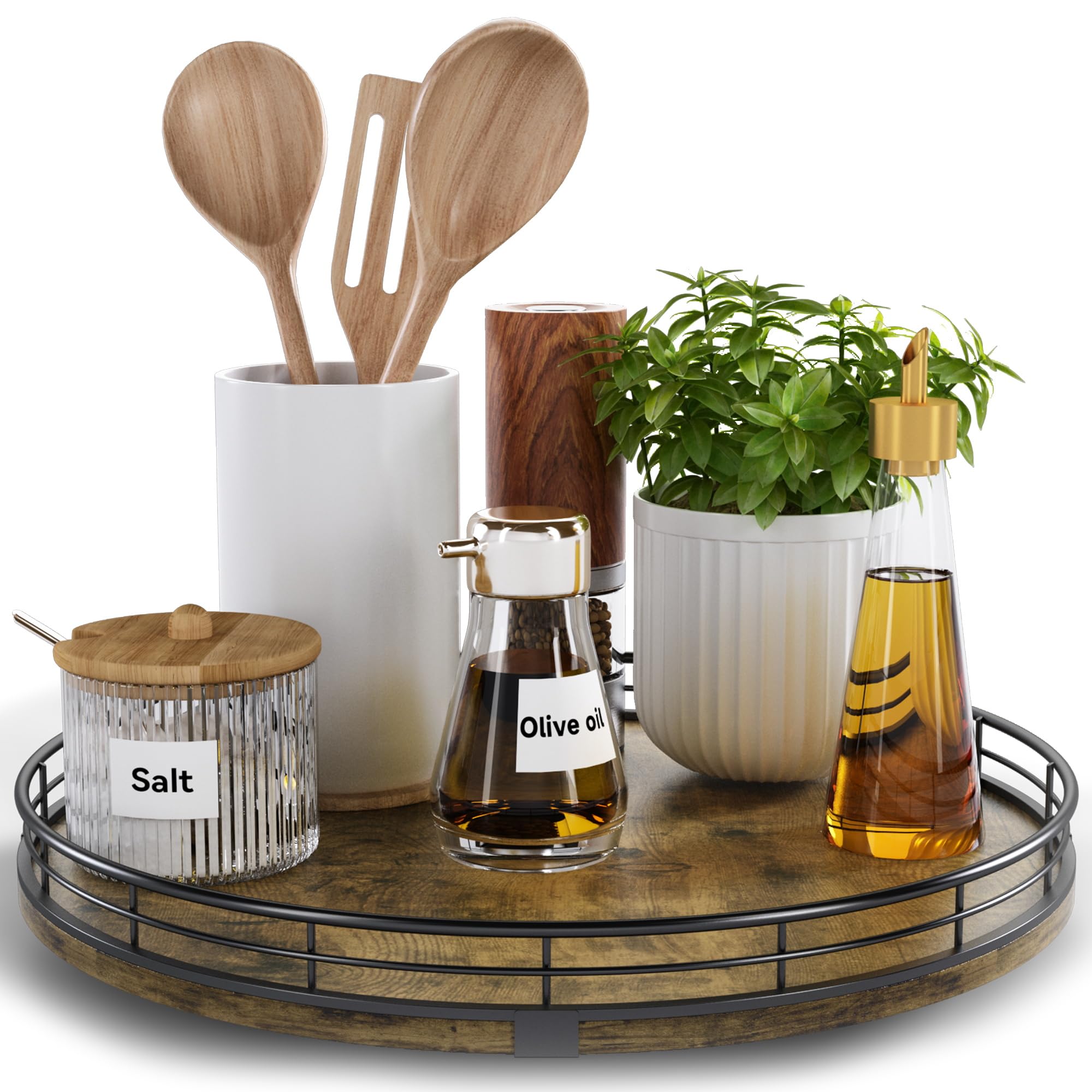 Lazy Susan Turntable Organizer for Table Top, 12 Round Wooden Lazy Susan for Cabinet Kitchen Countertop Pantry Dining Coffee Tab