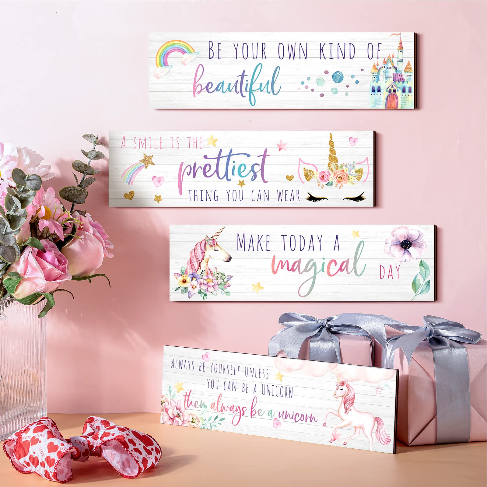 Unicorn Rainbow Girls Room Wall Decor Unicorn Rainbow Motivational Wall Art Inspirational Wall Art Room Decor Unicorn Bedroom Decor for Girls Kids Bedroom Nursery Decorations (Adorable Style)