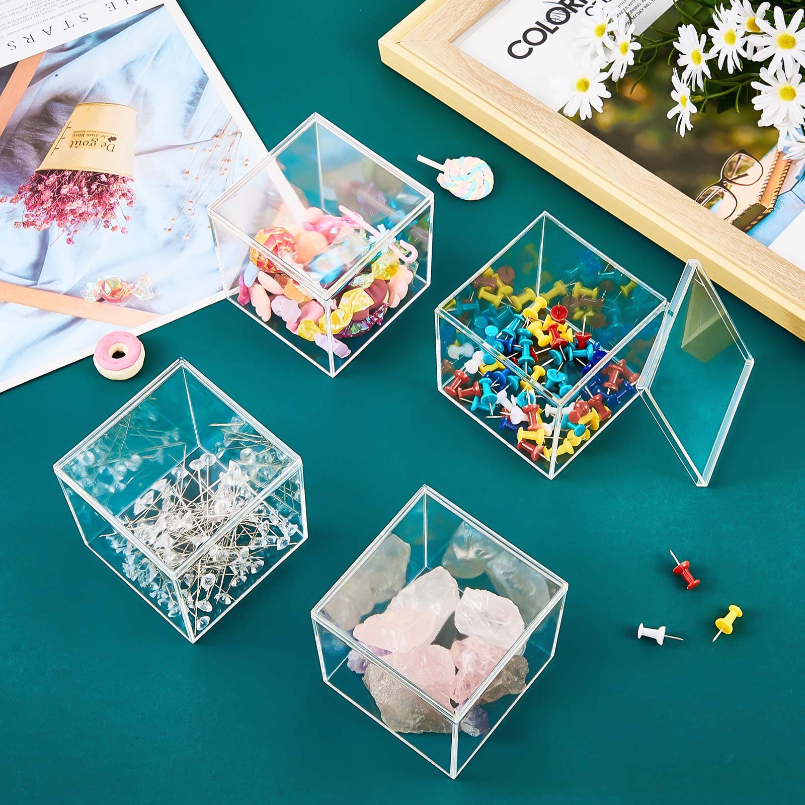 Blulu 8 Pieces Clear Acrylic Plastic Jewelry Box Mini Storage Box Mini Cube Containers with Lids for Candy and Tiny Jewelry(3.3
