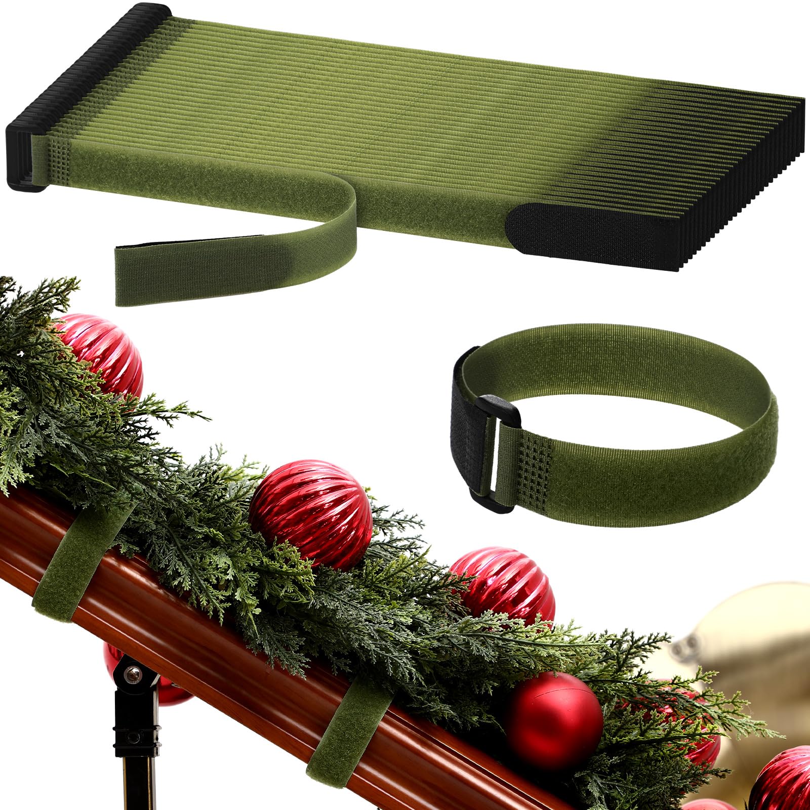 SATINIOR 50 Pcs 12inch Christmas Garland Ties Decorative Reusable and Flexible Banister Ties for Garland Wreath Christmas Light 