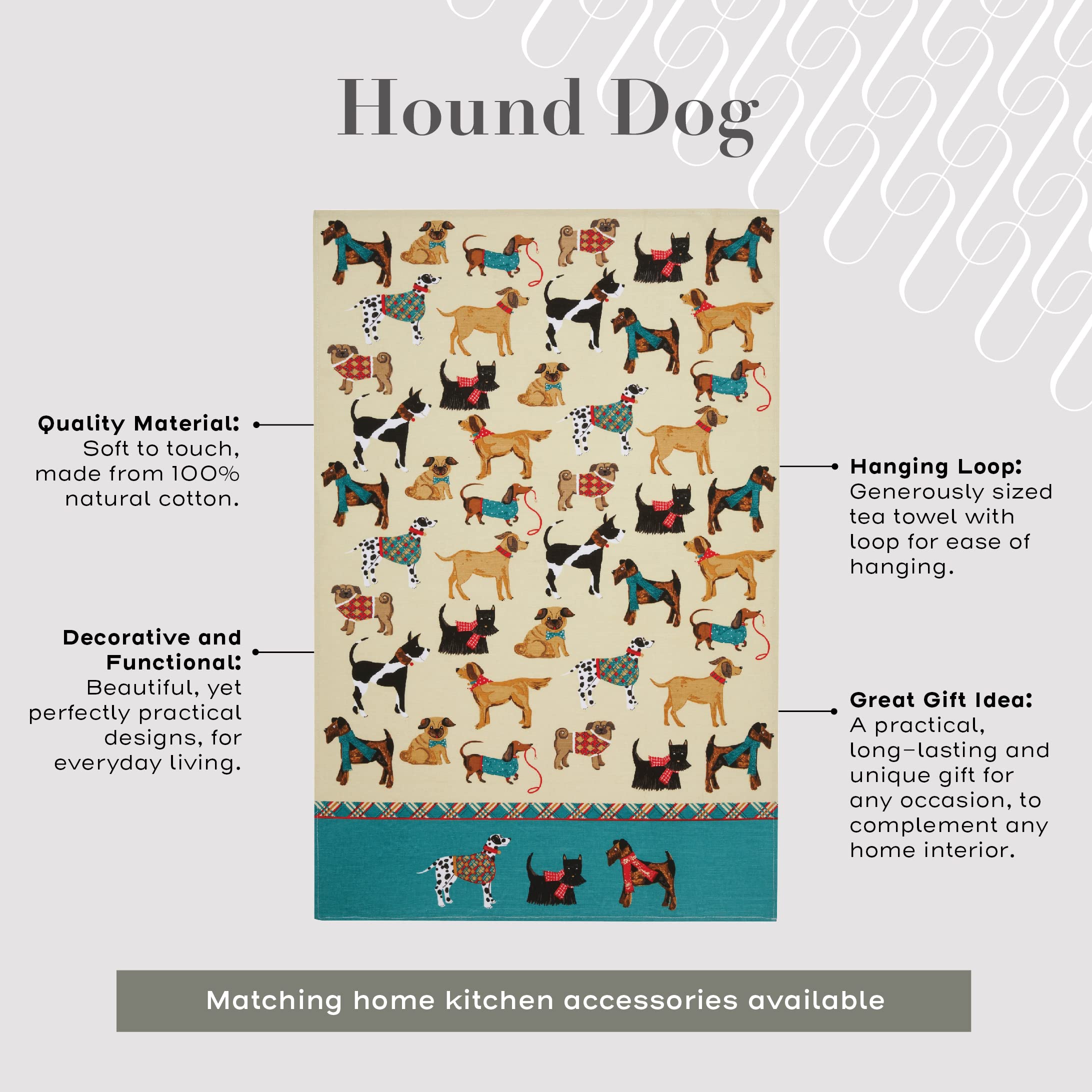 Ulster Weavers Hound Dog Tea Towel, 100% Cotton - With Cute Dog Animal Print Design - Kitchen And Cooking Gifts For Bakers & Che