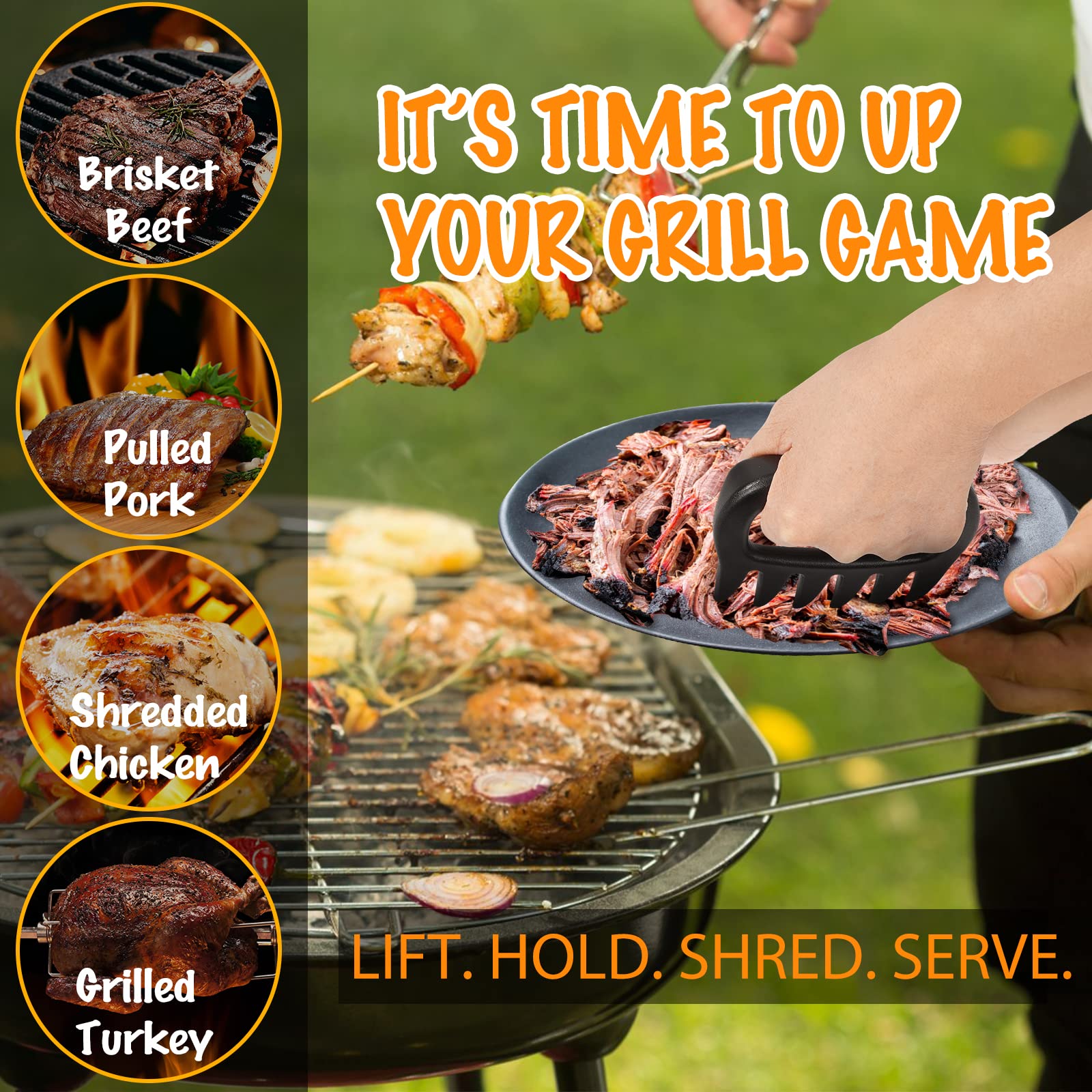 Meat Claws for Shredding  Solid Heavy Duty Meat Shredder Tool Bear Claws - Funny Stocking Stuffers for Men Dad- Smoker Grill Accessories for BBQ Gifts for Men - One Pair