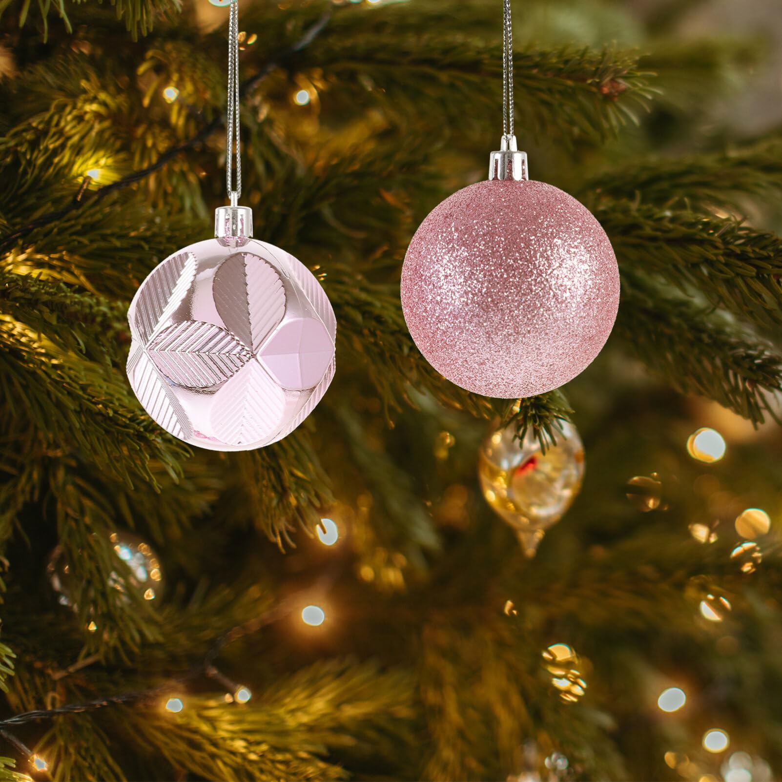 HOMSFOU 12Pcs Pink Christmas Ball Ornaments - 2.36 Inch Shatterproof Xmas Tree Decorations with Hanging Loop for Holiday, Home,