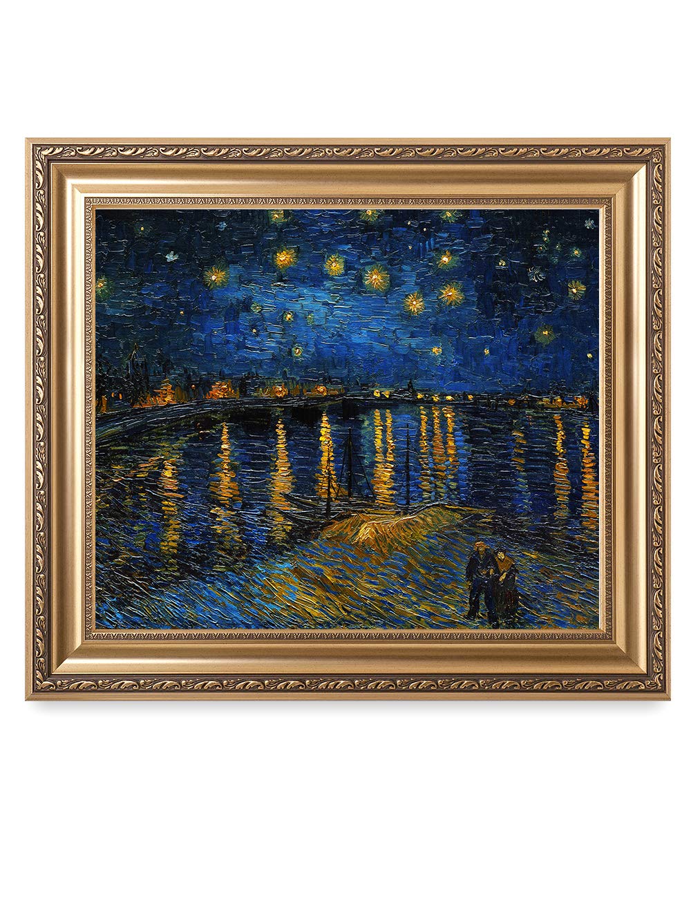 Decorarts - Starry Night Over The Rhone - Vincent Van Gogh. Giclee Print On Canvas With Matching Golden-Relief Framed Wall Art.