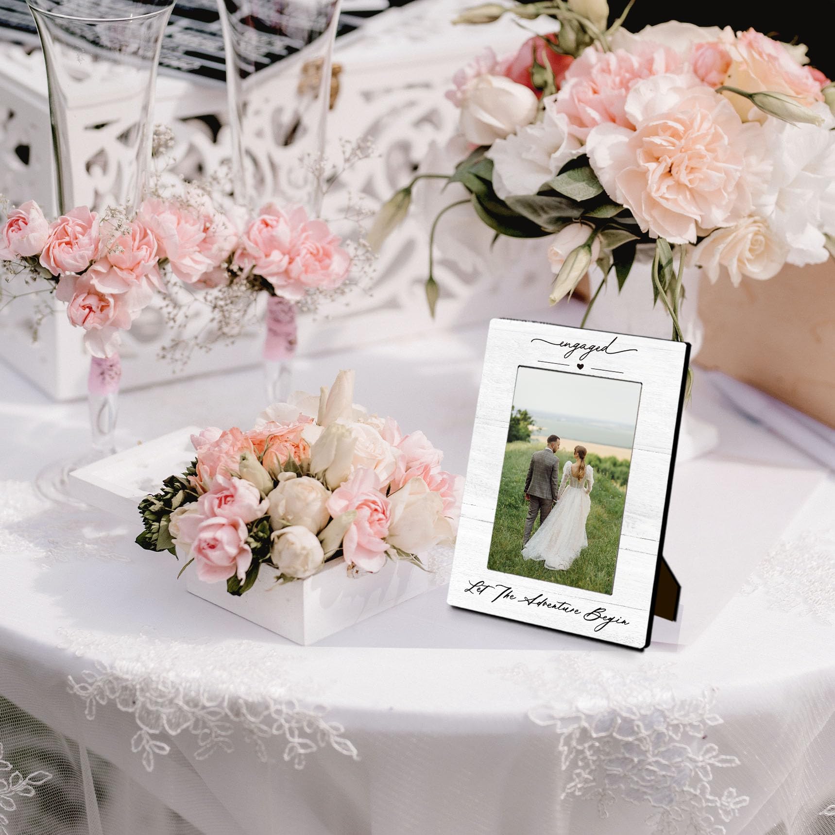 DUXMNAMG Engagement Couples Newlyweds Picture Frame 4x6, Engagement Gifts for Couples, Just Engaged Gift, Wedding Gifts for Newl