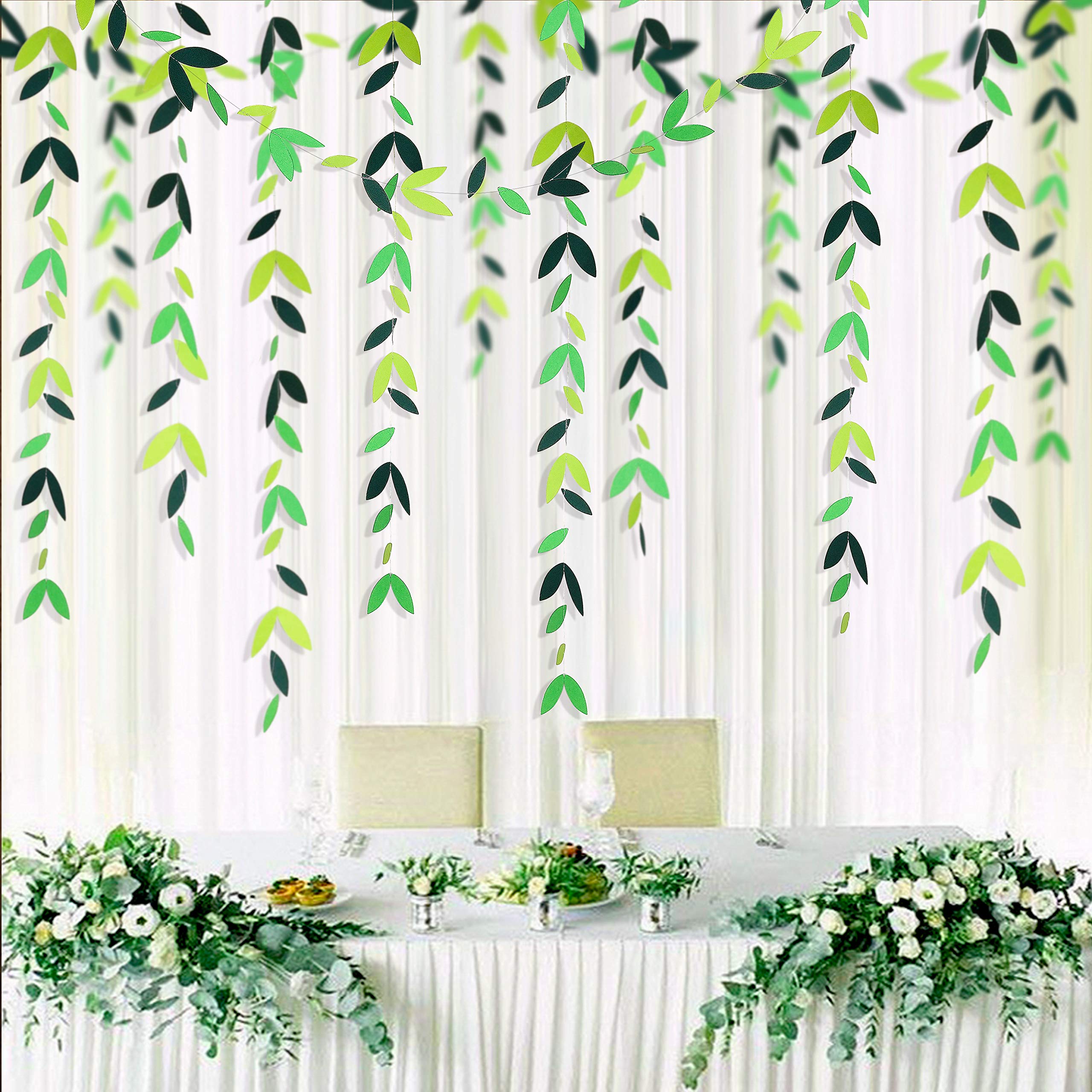 52 Ft Spring Summer Theme Green Paper Leaf Garland Hanging Leaves Streamer Banner For Green Birthday Wedding Engagement Bridal S