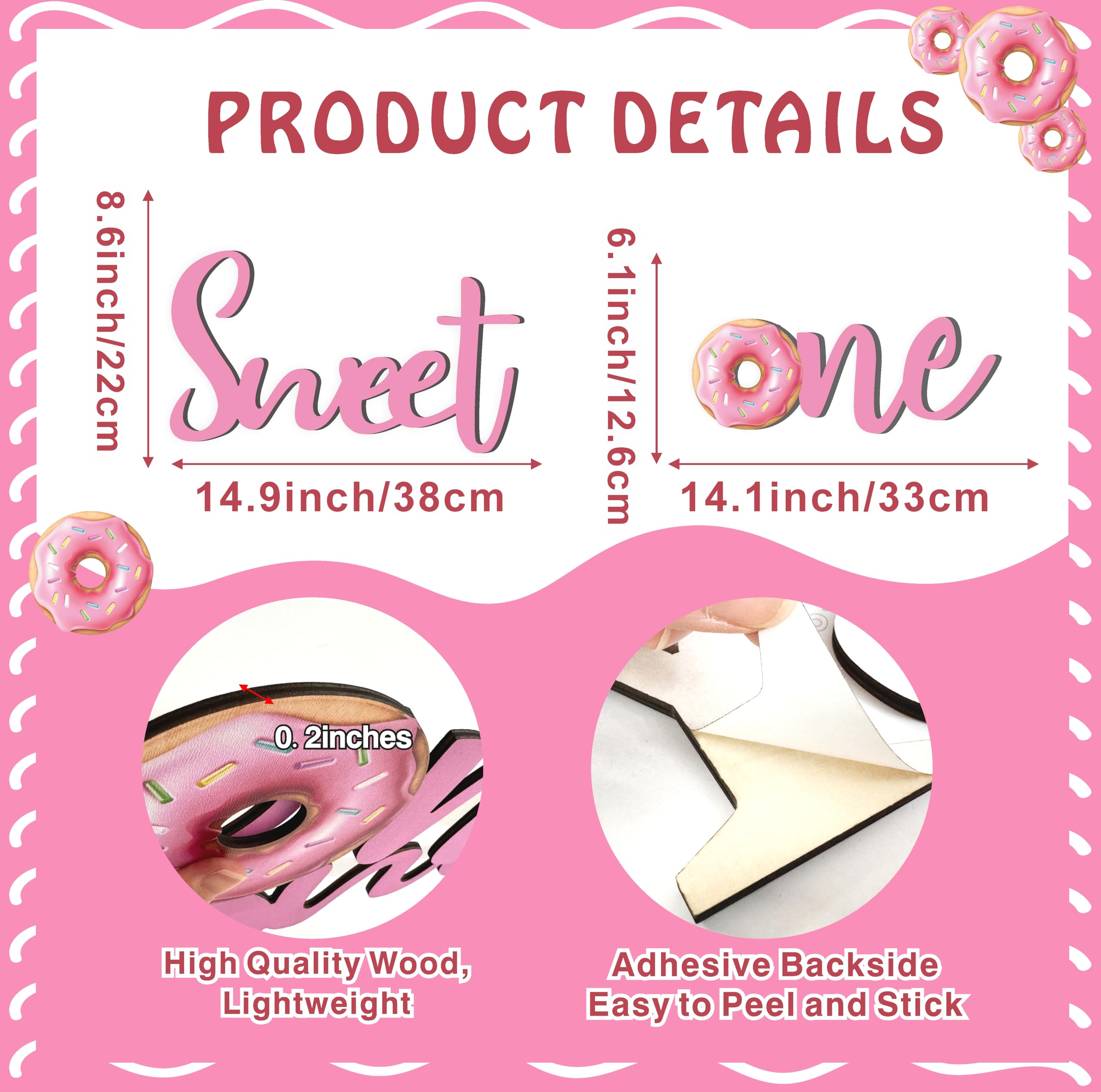 Wooden Sweet One Birthday Sign Decals For Backdrop Baby Girls First Birthday Decorations Donut Birthday Party Supplies For 1 Yea