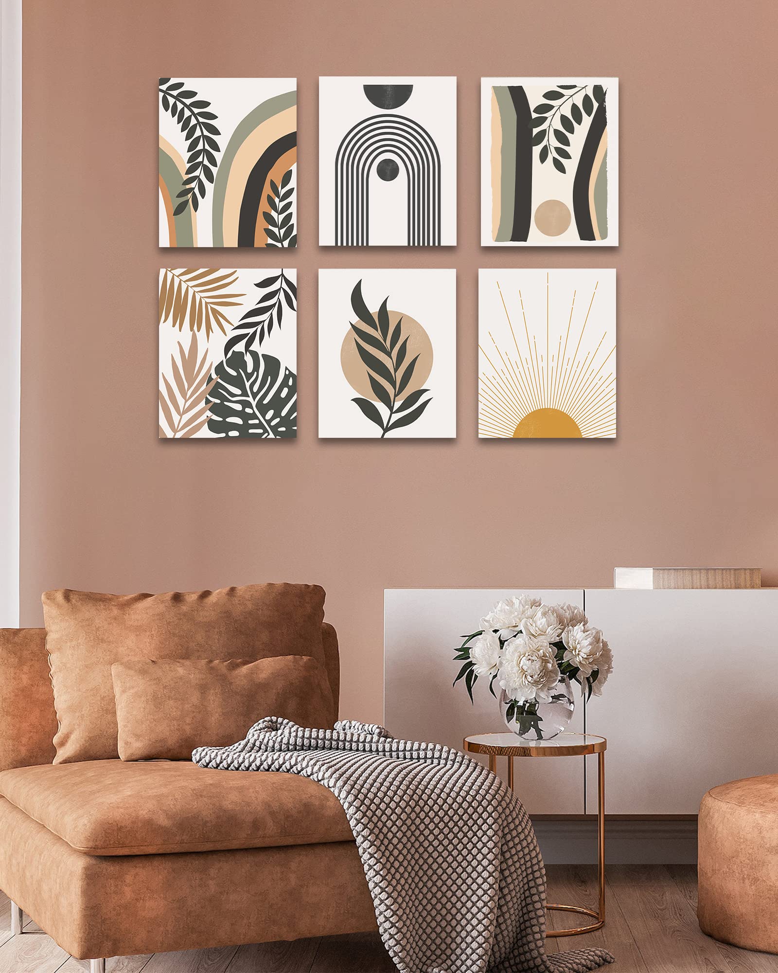 Boho Wall Art , Minimalist Wall Art , Boho Room Decor, Bohemian Moon Phases Wall Painting For Living Room Bedroom Kitchen Office