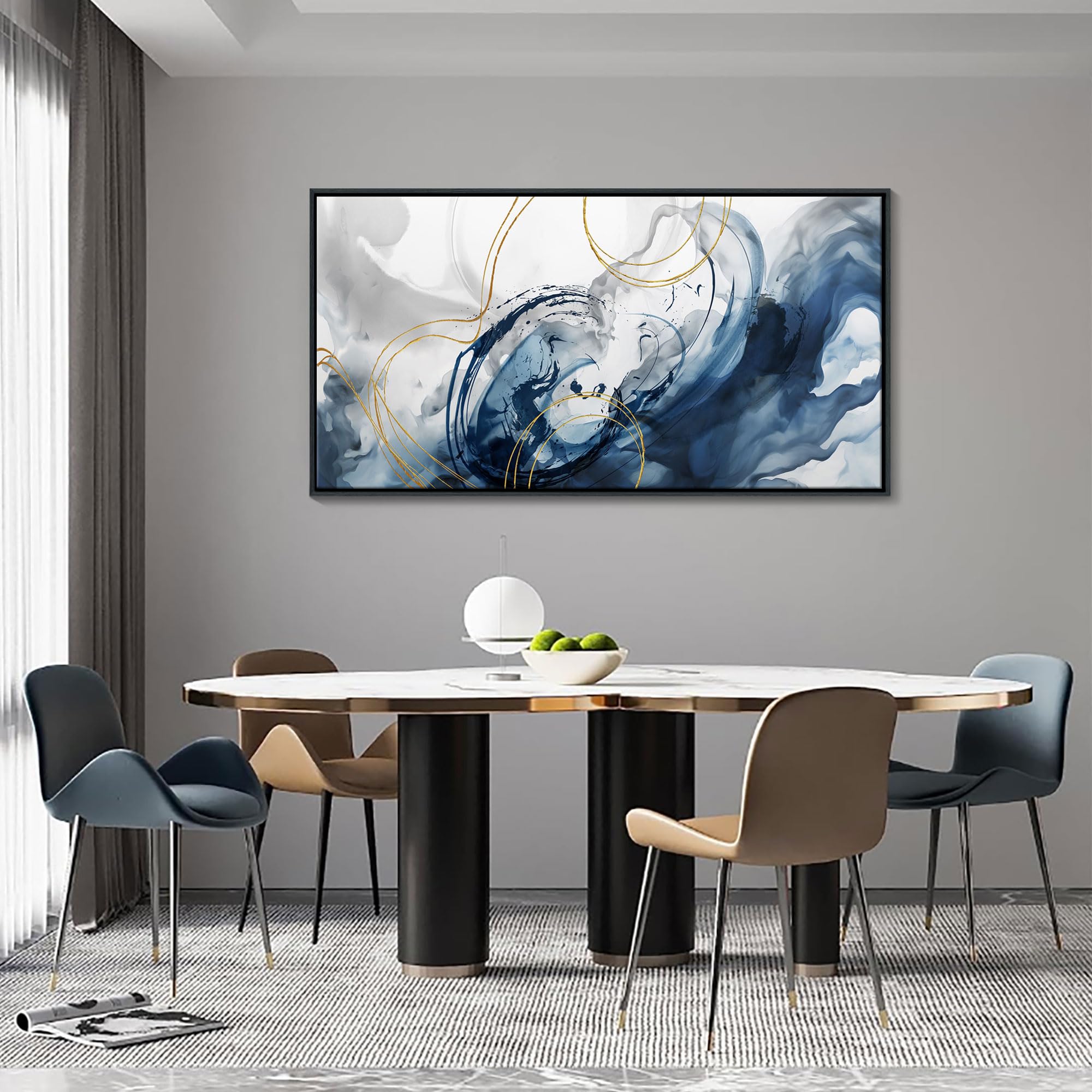 Mofutinpo Framed Abstract Canvas Wall Art Blue Pictures For Living Room Wall Decoration Large Modern Wall Art Office Artwork Wal