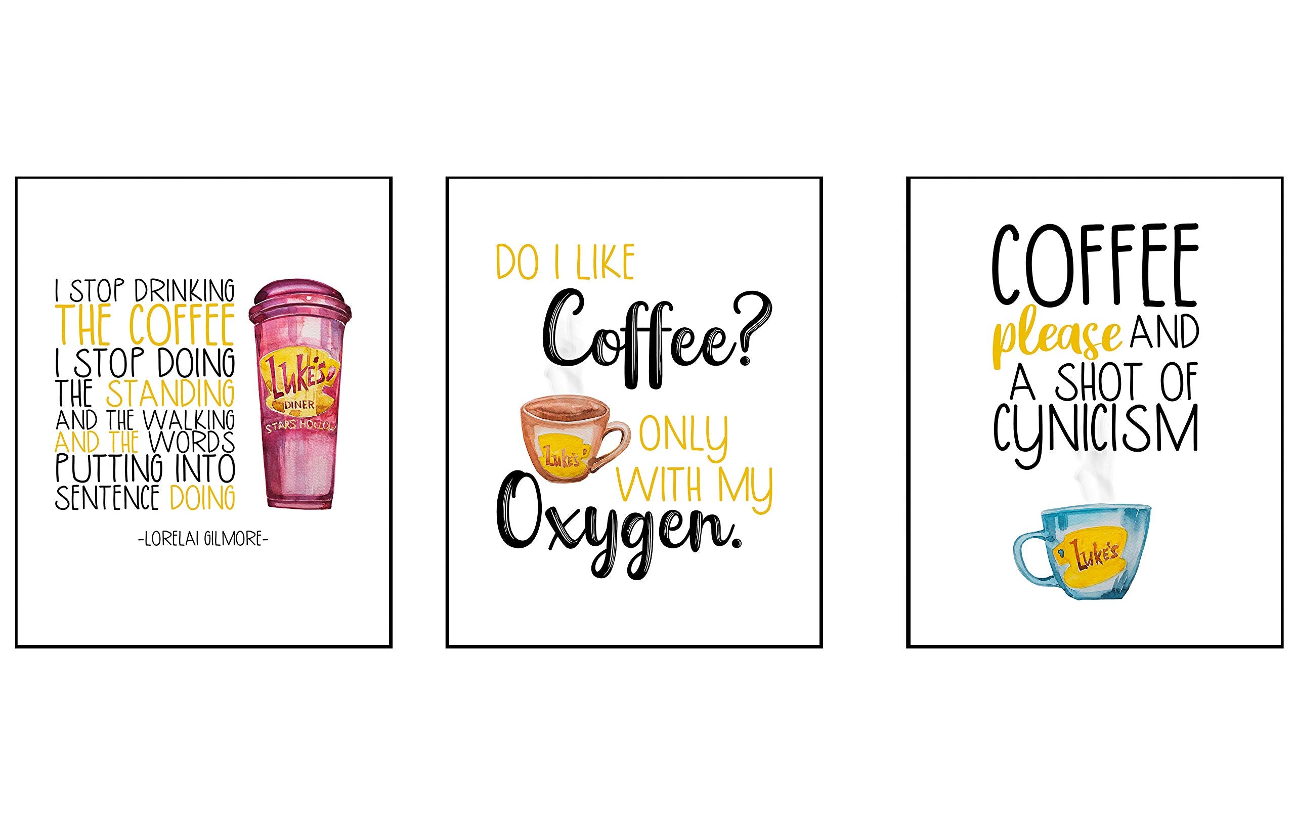 Coffee Oxygen - Tv Show Themed Character Wall Art Decor Room Prints Typography Sign Gift Set Pictures