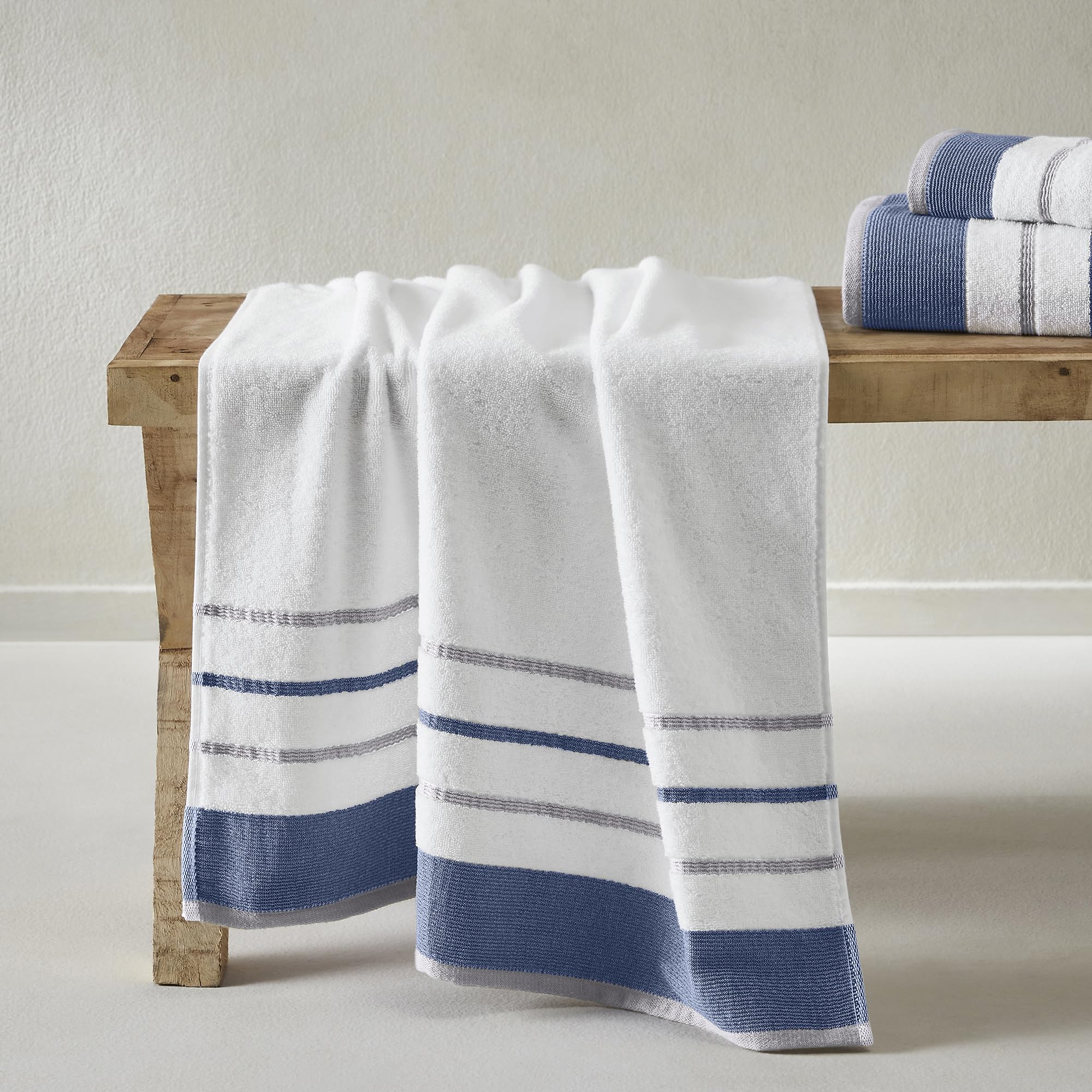 Great Bay Home Cotton Striped Bath Towels, Luxury 6 Piece Set - 2 Bath Towels, 2 Hand Towels And 2 Washcloths Highly Absorbent Q