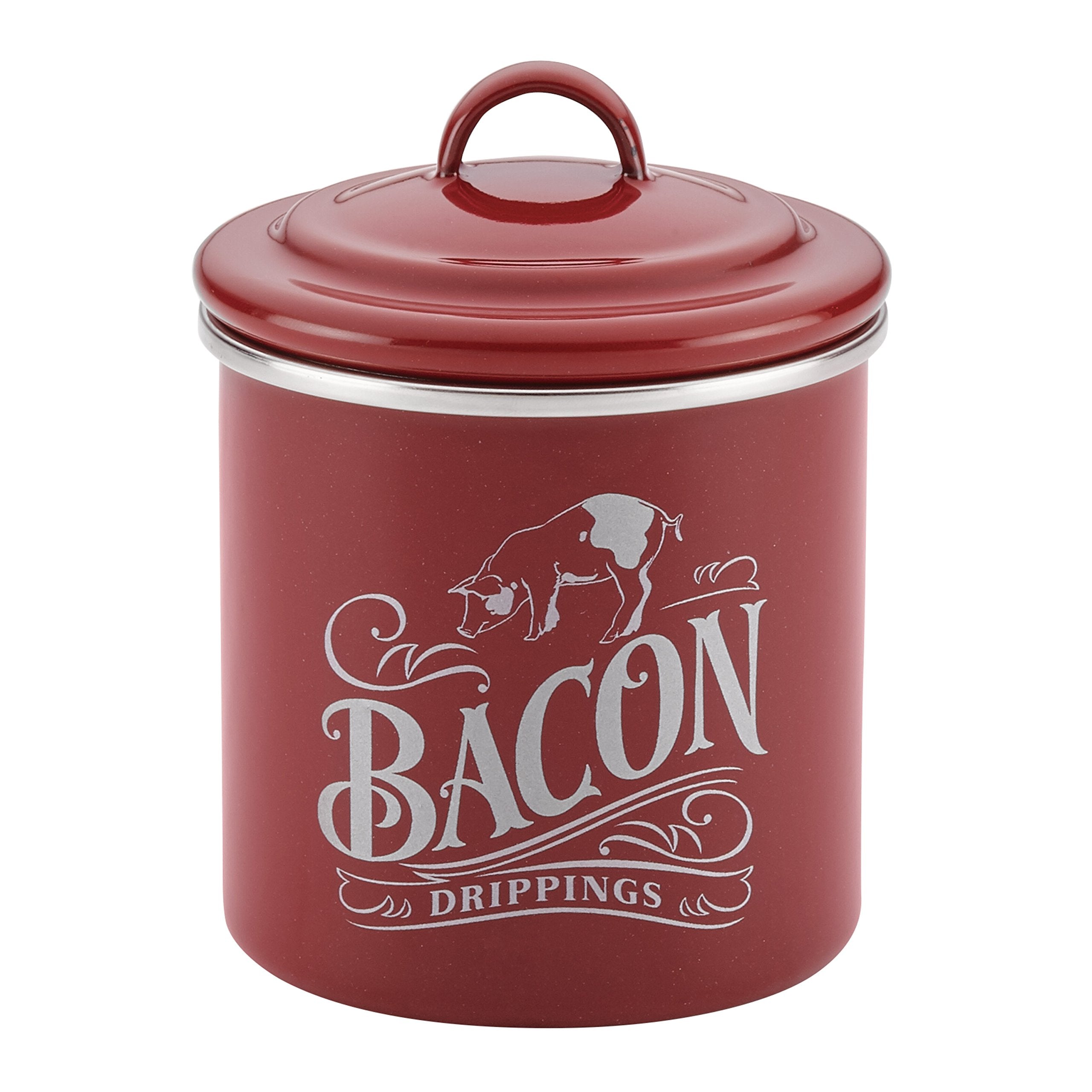 Ayesha Curry Enamel On Steel Bacon Grease Can / Bacon Grease Container - 4 Inch, Red