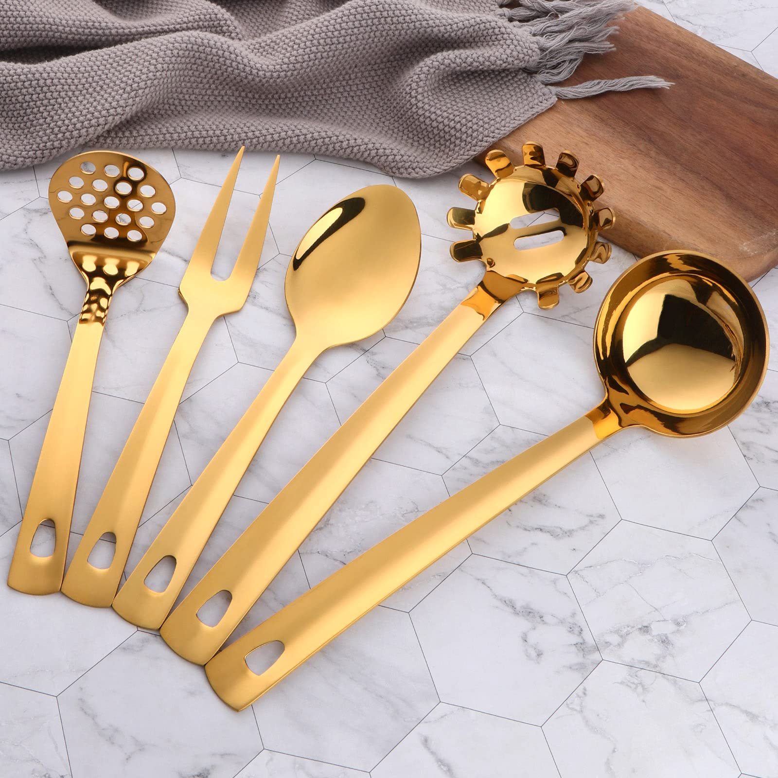 Buyer Star Kitchen Utensils Set 5 Pcs Cooking Utensils Stainless Steel 18/0 Kitchen Tool And Gadgets Salad Spoon Forks Big Gravy