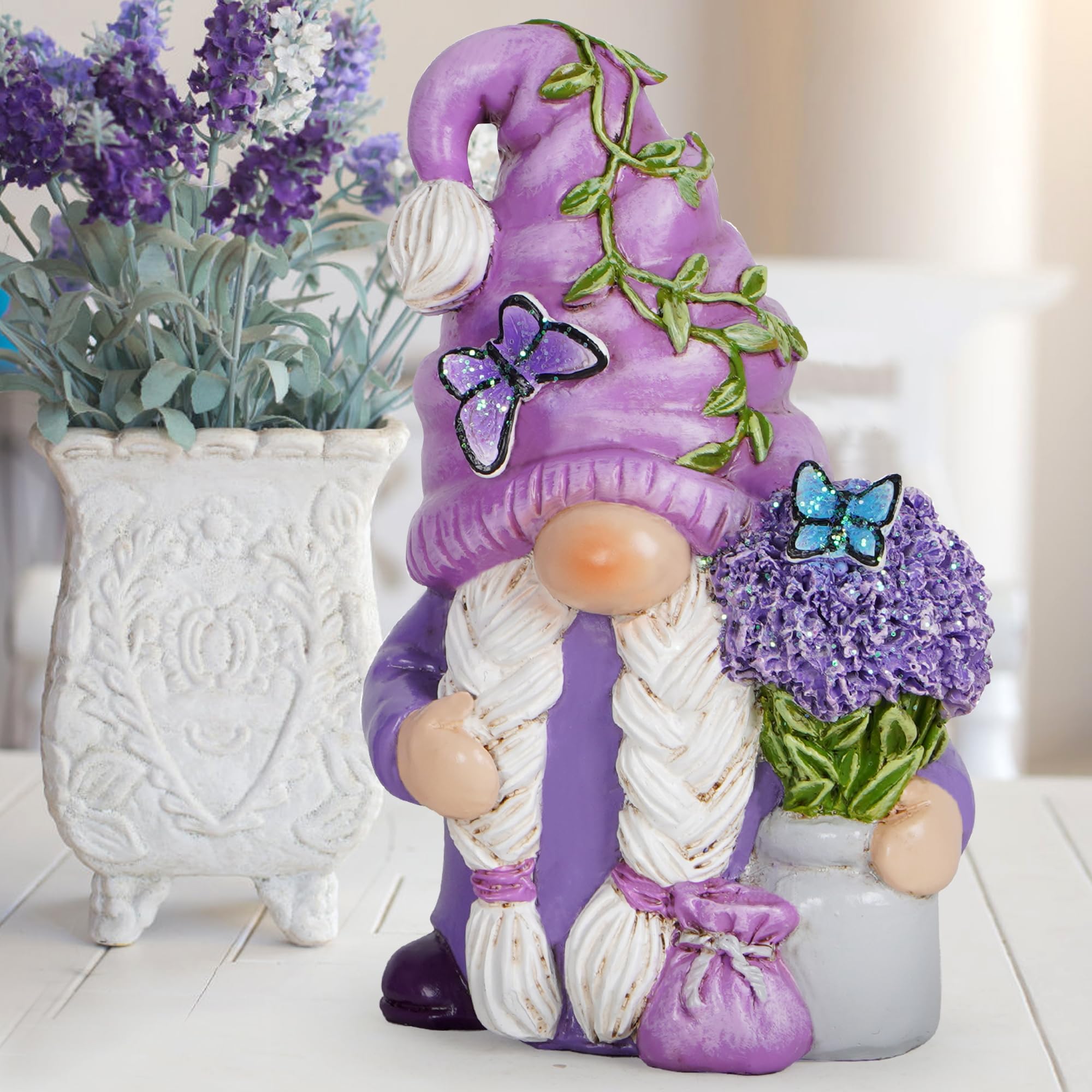 Hodao Lavender Dream Gnome - Purple Fragrance Wonderland Journey Spring Swedish Tomte Elf Dwarf Figurines Summer Gnome Indoor Ho