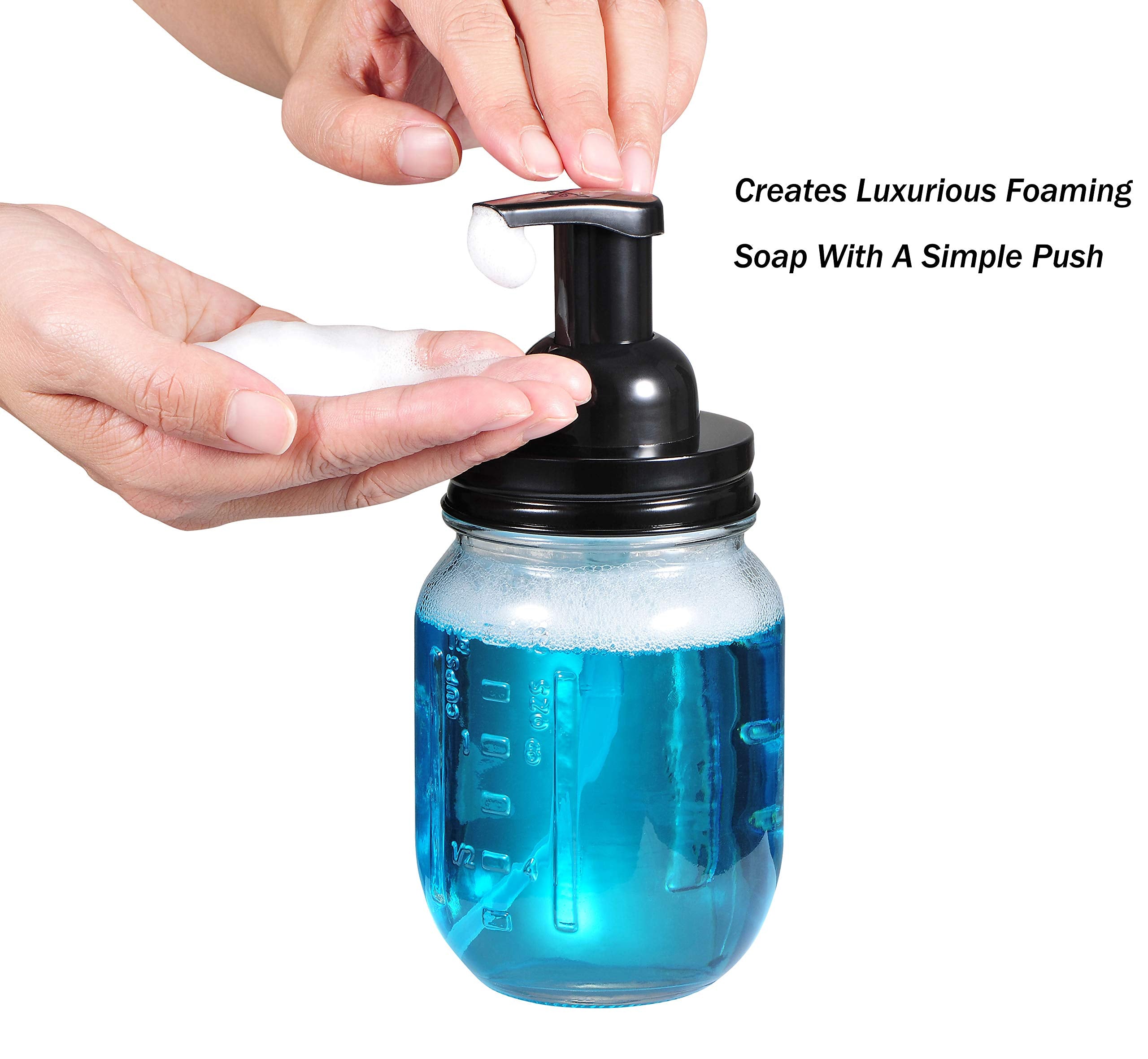 SheeChung Mason Jar Foaming Soap Dispenser Lids - Black, 2 Pack, for Standard Mouth Jars, Perfect for Hand Sanitizer and Facial Cleansing Foam