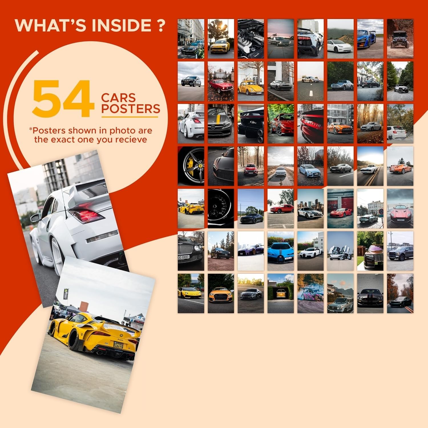 Exo Decor Aesthetic 54 Pcs Cars Wall Collage Kit - 4X6 Inch Posters With Double-Sided Tape - Wall Prints For Bedroom, Living Roo