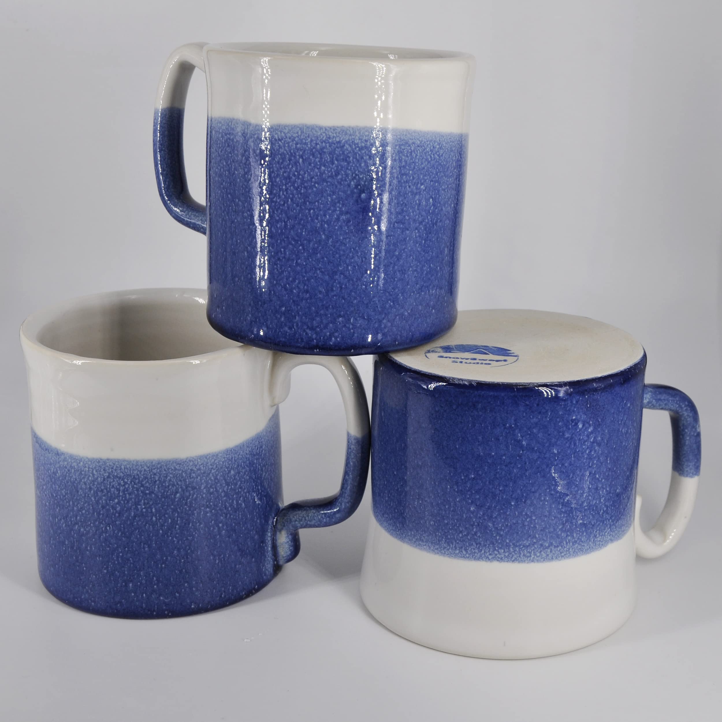 SnowSwept Studio Handmade Ceramic Coffee Mug White and Blue 14oz