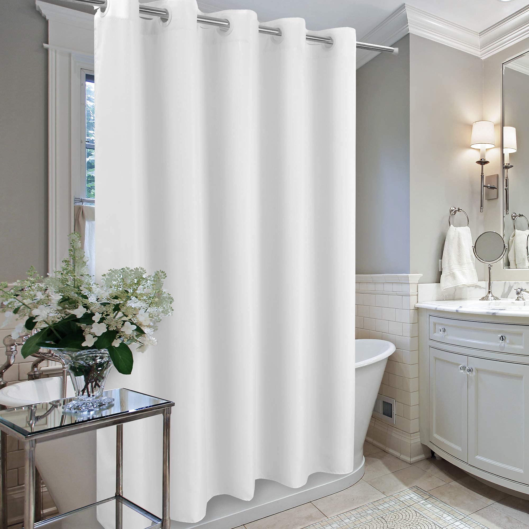 River Dream Extra Long Microfiber Shower Curtain, 84" White, Machine Washable, Water Repellent, No Hooks or Liner Needed
