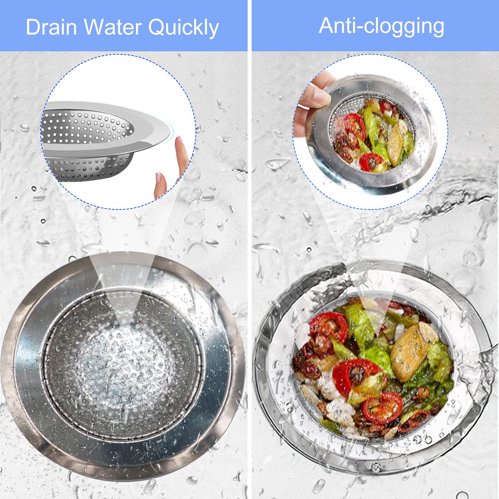 Kitchen Sink Drain Strainer, 4 Pack Stainless Steel And Black Mesh Sink Strainer For Kitchen With Large Wide Rim 4.5'' Diameter,