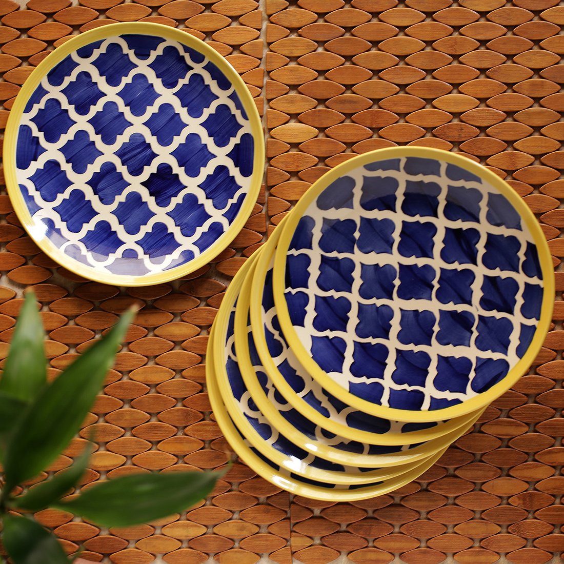 Exclusivelane Ceramic Moroccan Plates Pair Handpainted Dinnerware Serving Plate Thali Ceramic Plates For Dinner Plates, 10 Inch,