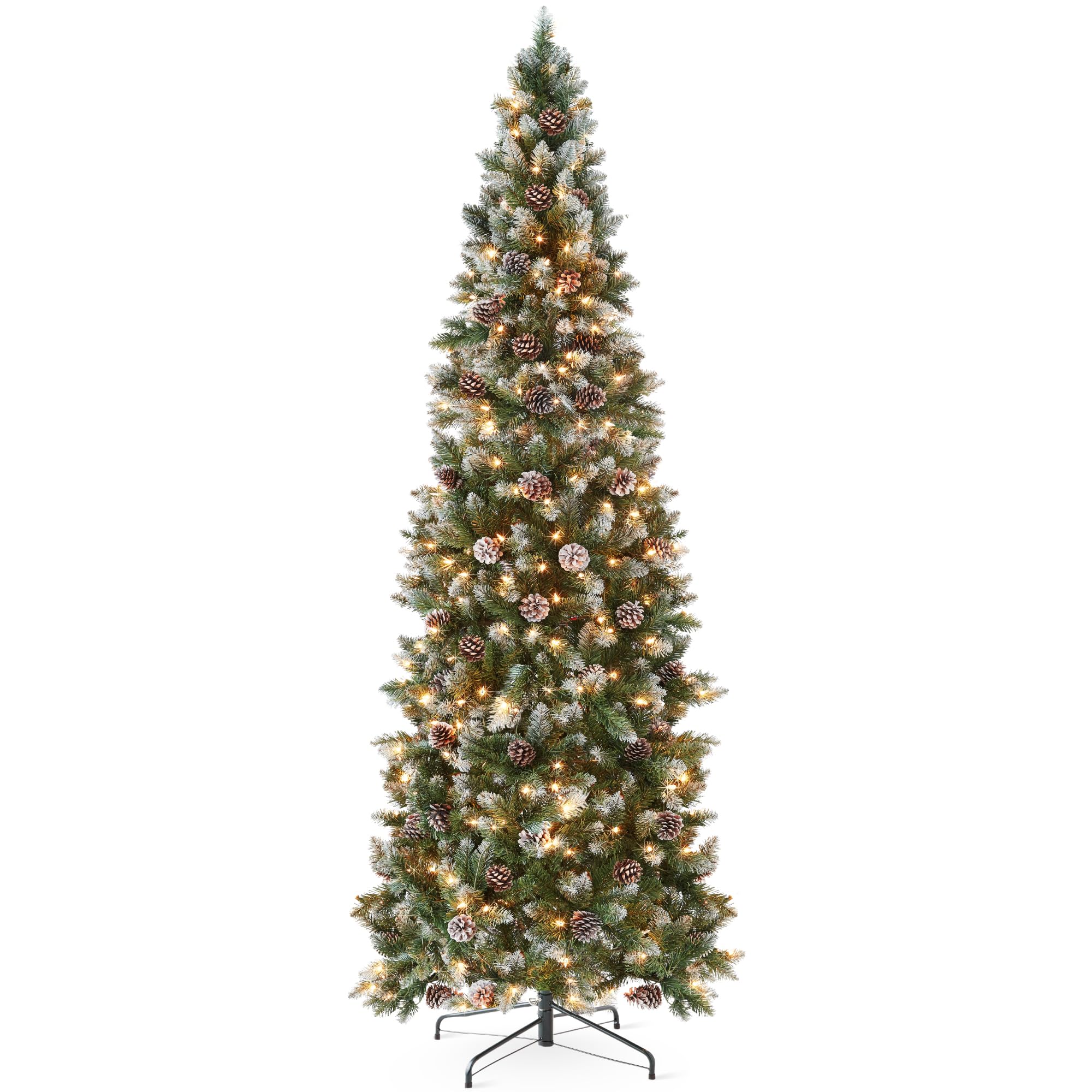 Best Choice Products 6ft Pre-lit Pencil Christmas Tree, Partially Flocked & Frosted Slim Holiday Tree Decoration, Skinny Xmas Tr