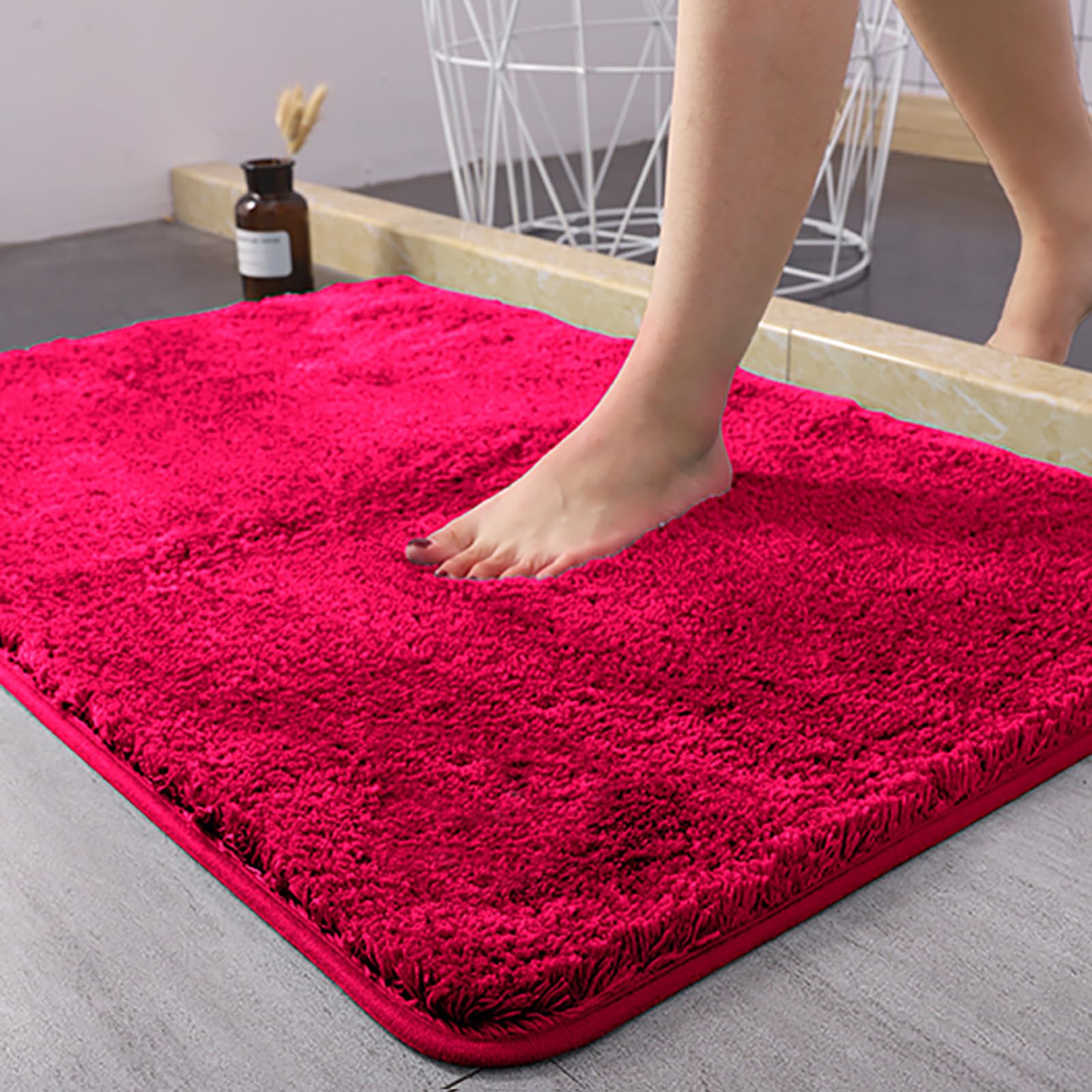 Matengzig Plush Microfiber Bath Rugs 16X24, Extra Soft And Absorbent Bath Mat For Tub/Bedroom/Doorway/Kitchen/Balcony, Red