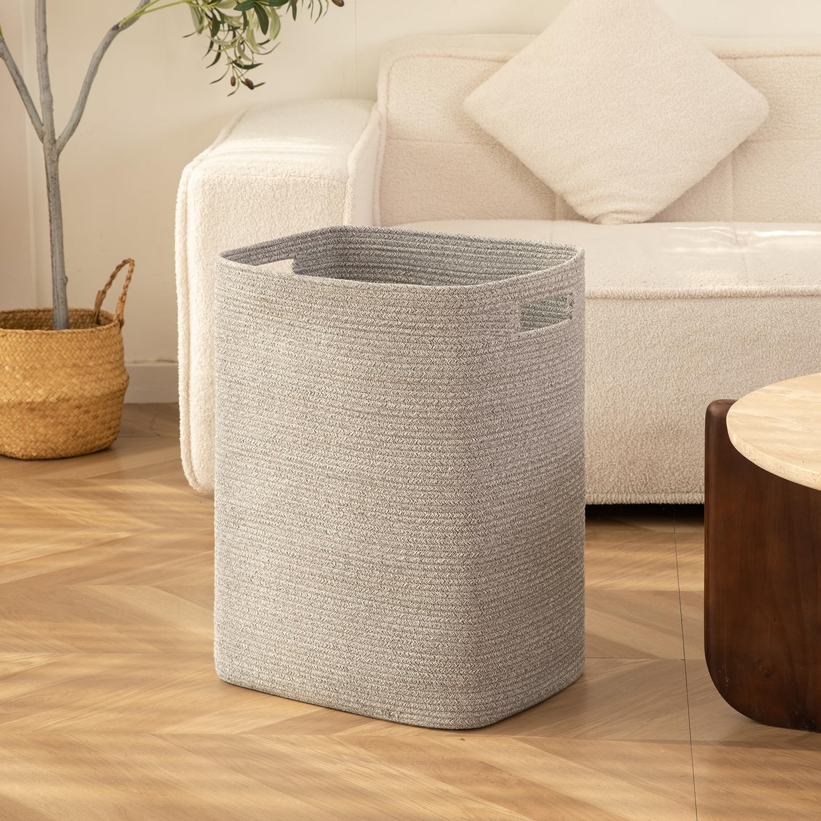 Oiahomy Laundry Hamper, Laundry Basket,Rectangle Cotton Storage Basket With Handles, Large Blanket Basket For Living Room, Woven