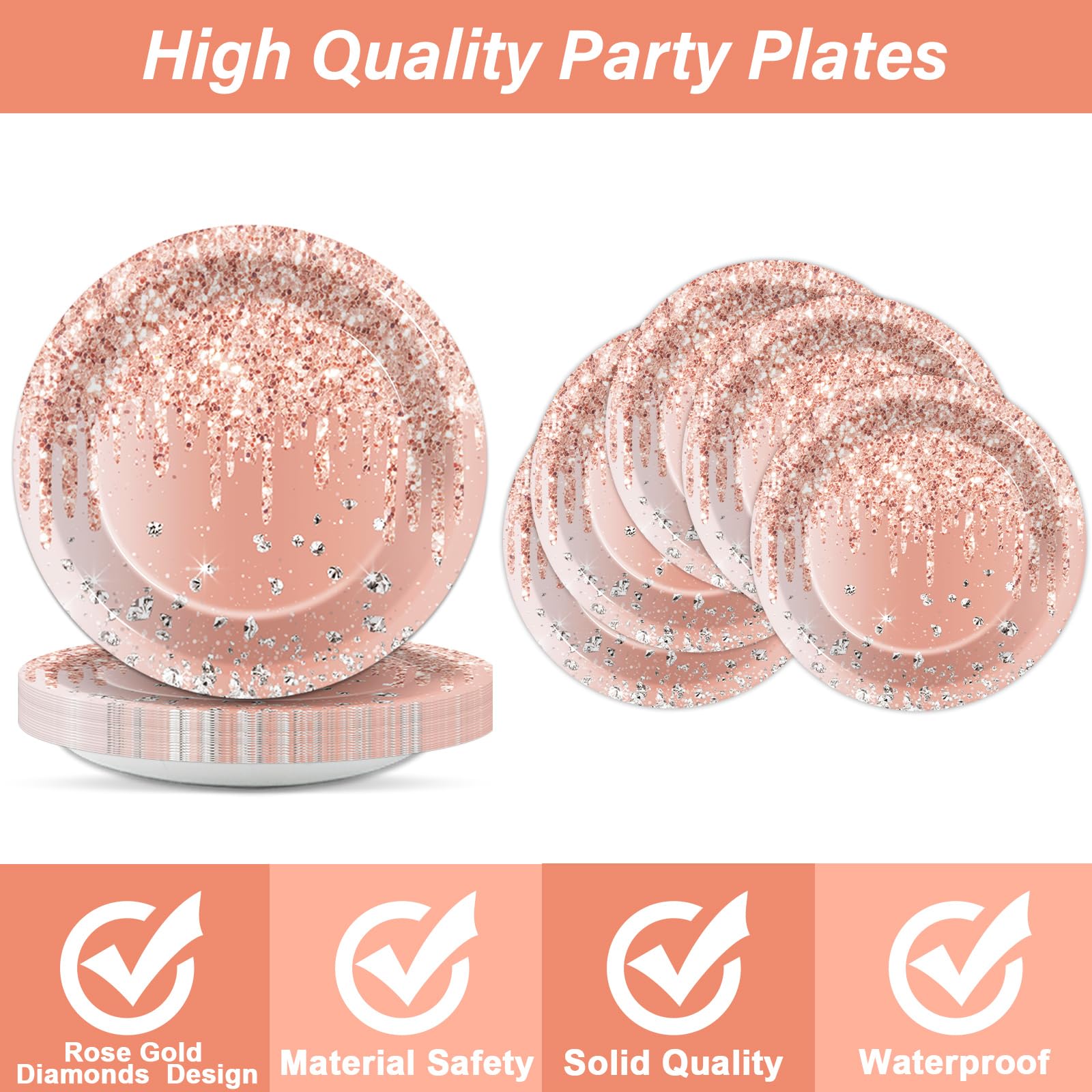 200Pcs Rose Gold Birthday Party Plates And Napkins Pink Rose Gold Birthday Party Decorations Rose Gold Party Tableware Set Serve