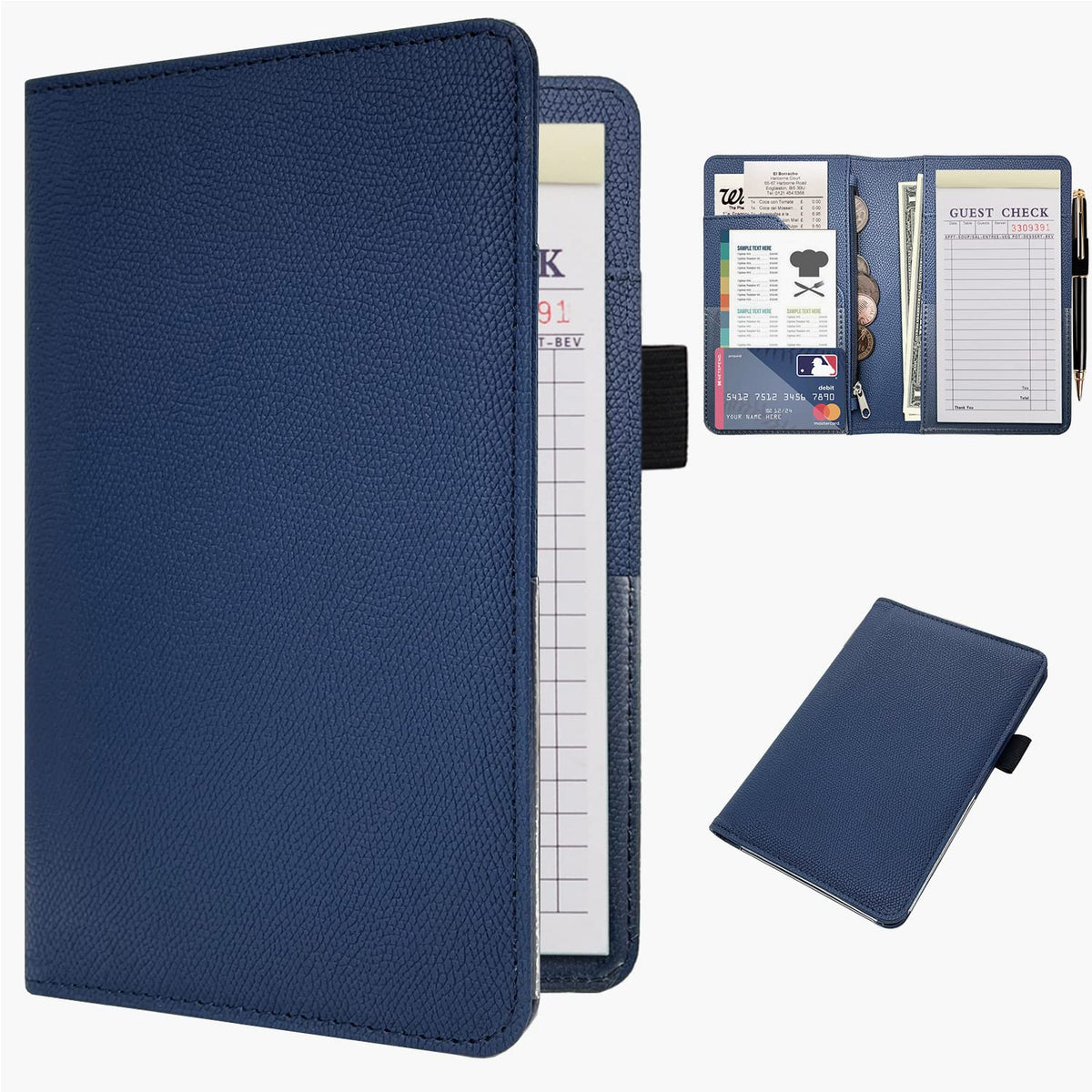 Rsaquar Server Book Organizer With Zipper Pocket, Pu Leather Restaurant Guest Check Presenters Card Holder For Waitress, Waiter,
