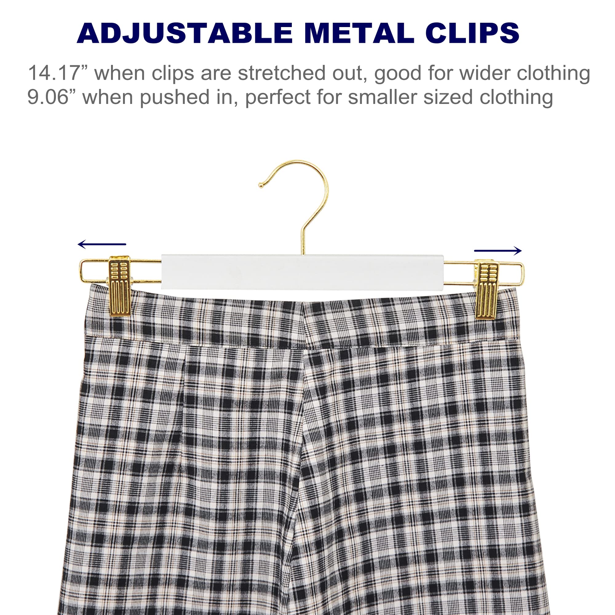 Amber Home 14.17'' Solid White Wooden Pant Skirt Hangers with Gold Hook 24 Pack  Bottom Hangers for Slacks Trousers Jeans with 2-Adjustable Gold Clips (White  24 Pack)