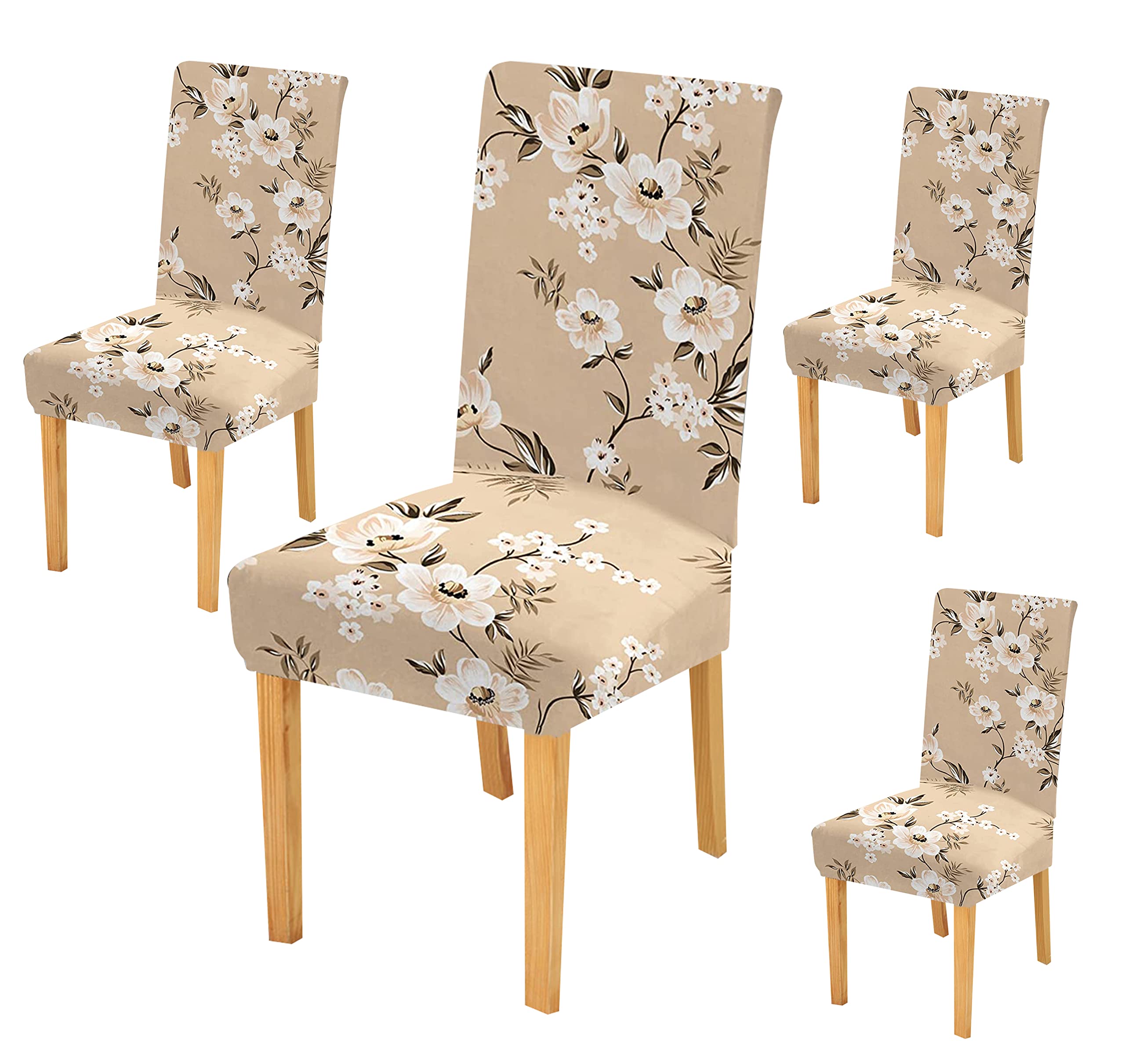 House Of Quirk Elastic Chair Cover Stretch Removable Washable Short Dining Chair Cover Protector Seat Slipcover (Pack Of 4, Crea