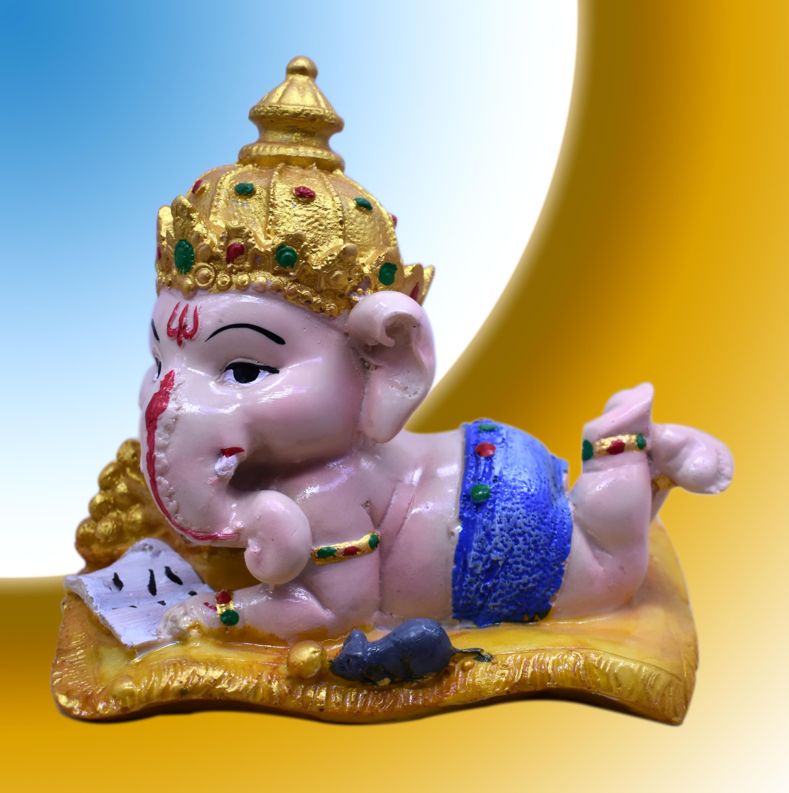 Jyesh Jewel Resin Book Reading Lord Ganesha Showpiece | Sleeping Ganpati Statue For Home, Office And Table Decoration (Multicolo