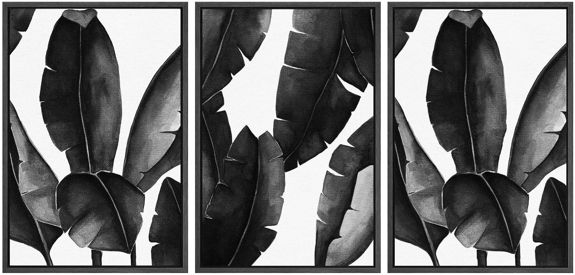 Signwin 3 Piece Framed Canvas Wall Art Black And White Tropical Leaves Canvas Prints Home Artwork Decoration For Living Room,Bed
