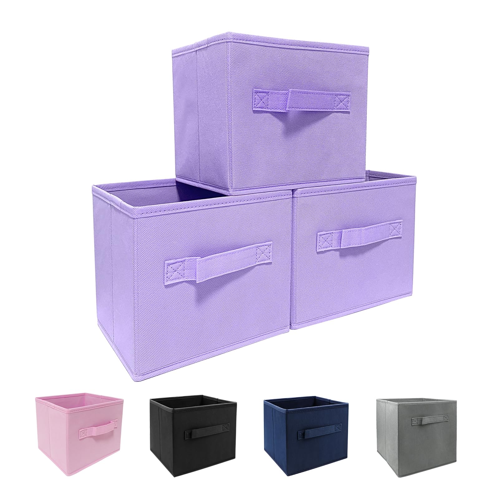 Ebigic Purple Storage Bins [3 Pack] 9.0''X7.5''X7.5'',Mini Storage Box Fabirc Foldable Closet Toy Organizer Collapsible Cloth