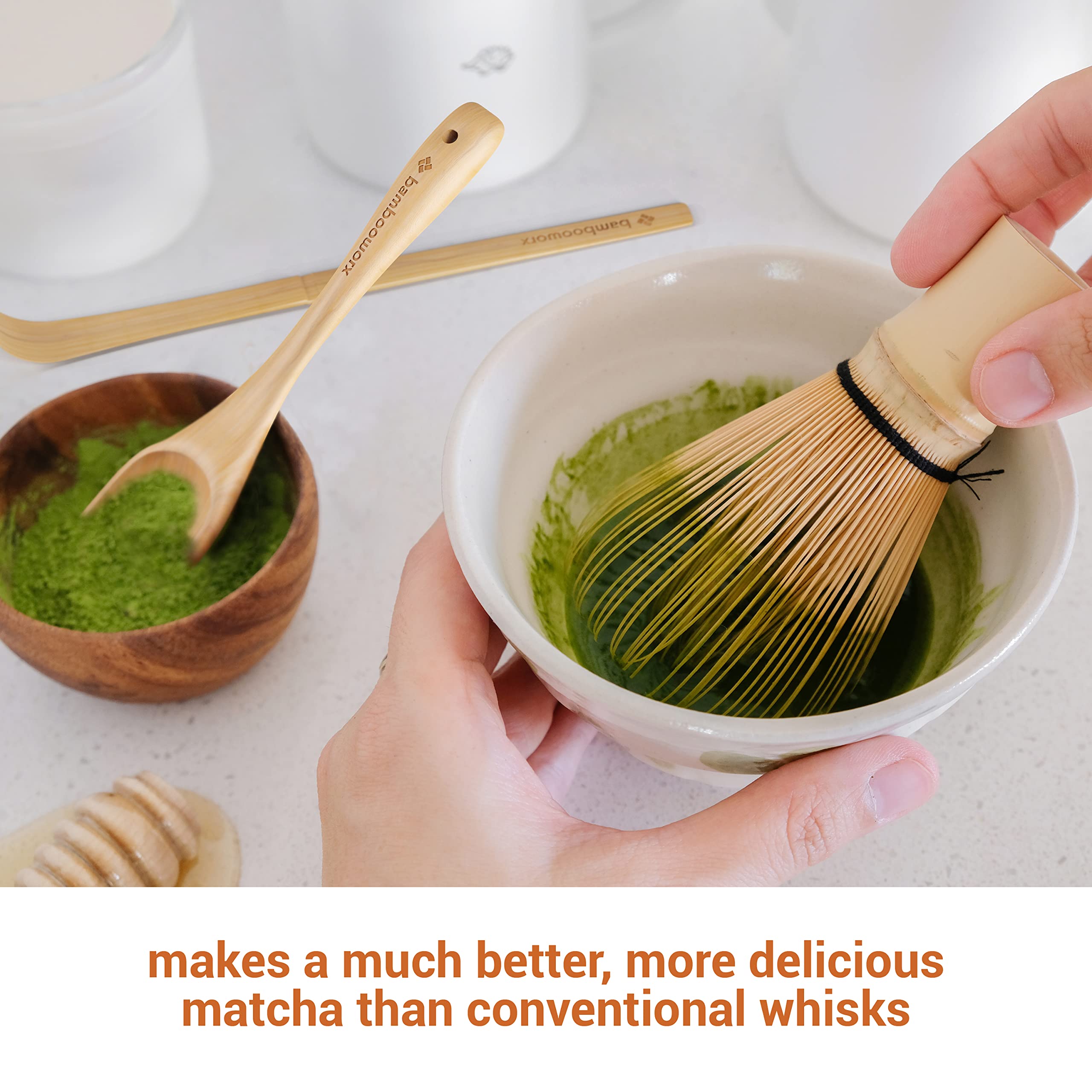 BAMBOOWORX Matcha Whisk Set - 3 Piece Traditional Bamboo Tea Kit (Chasen, Chashaku, Spoon)