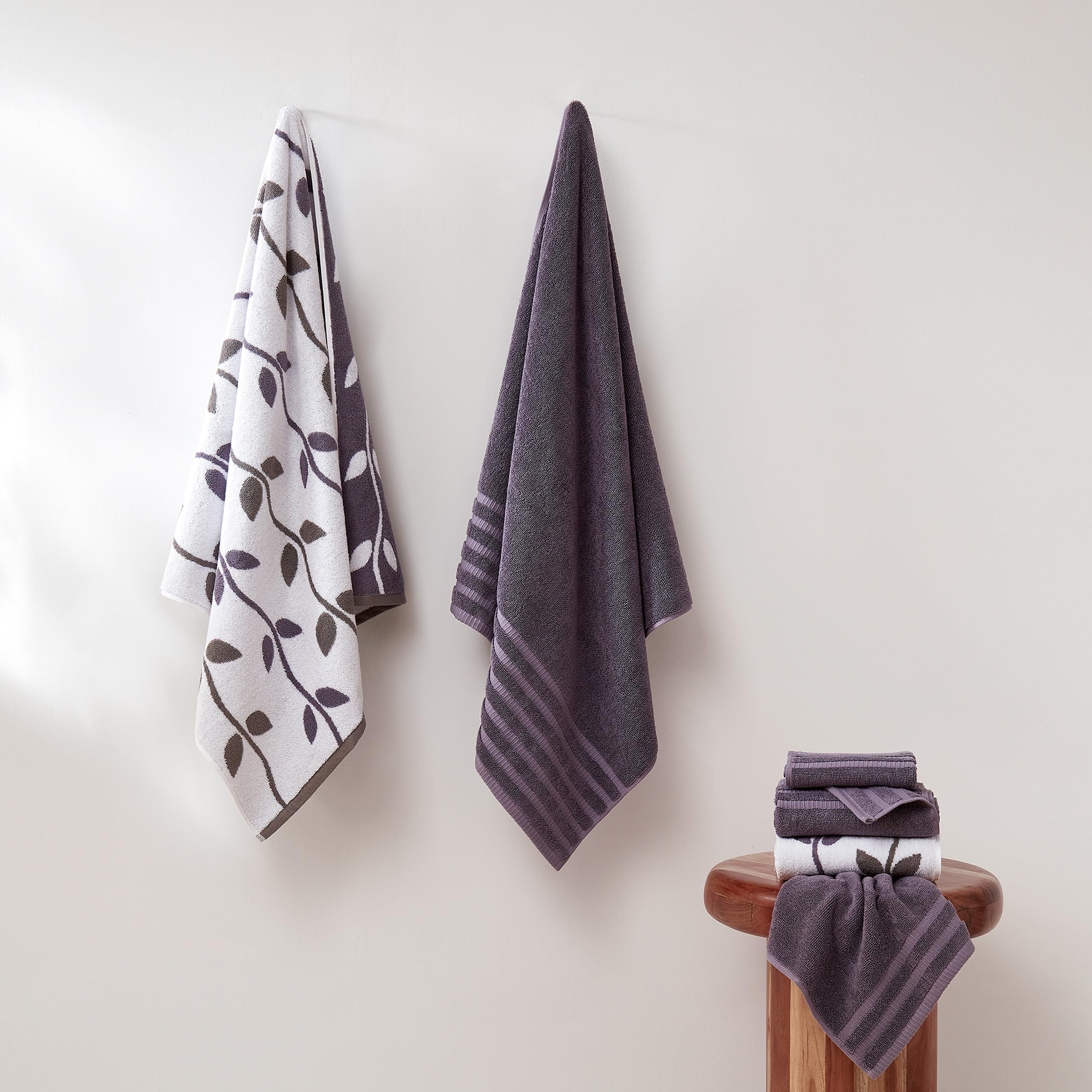 Modern Threads Amrapur Overseas 6-Piece Yarn Dyed Organic Vines Jacquard/Solid Ultra Soft 500GSM 100% Combed Cotton Towel Set [Grey Lavender]
