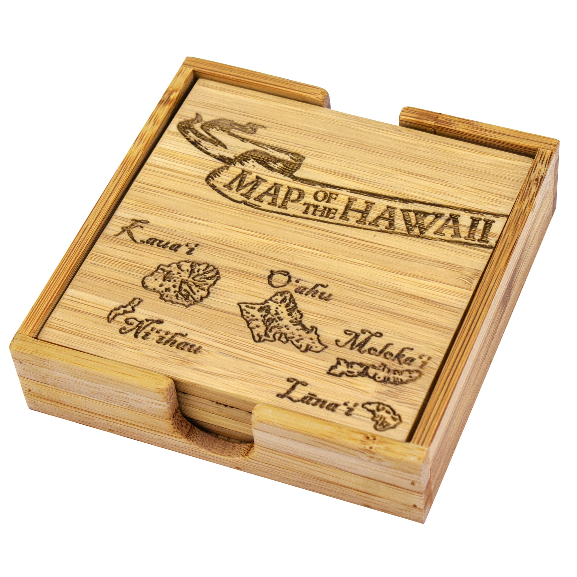 Totally Bamboo Hawaii State Puzzle 4 Piece Bamboo Coaster Set with Case