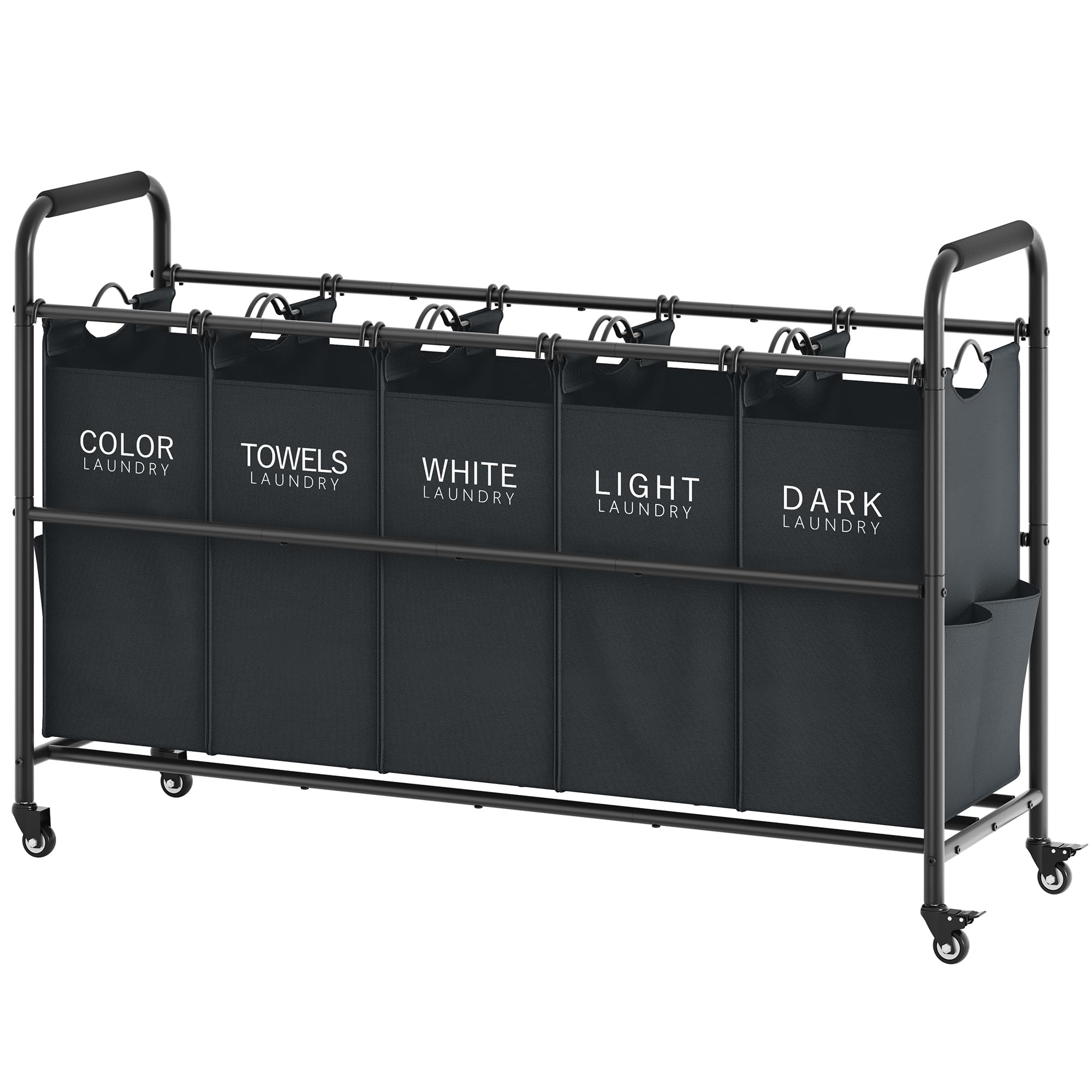 Tajsoon 5 Bag Laundry Sorter Cart, 5 Section Laundry Sorter With Heavy Duty Rolling Lockable Wheels, Laundry Separator Hamper Wi