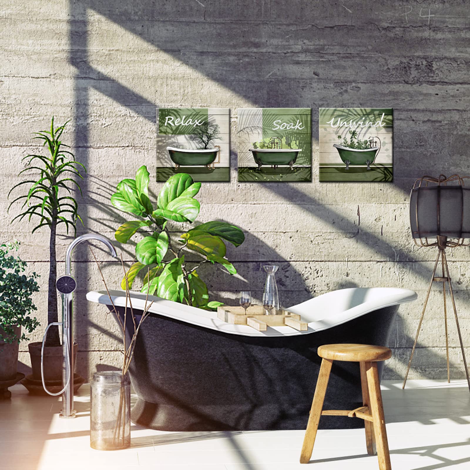 Nachic Wall Green Bathroom Picture Wall Decor Relax Soak Unwind Signs Poster Canvas Print Art Botanical Leaf Artwok Framed Washr