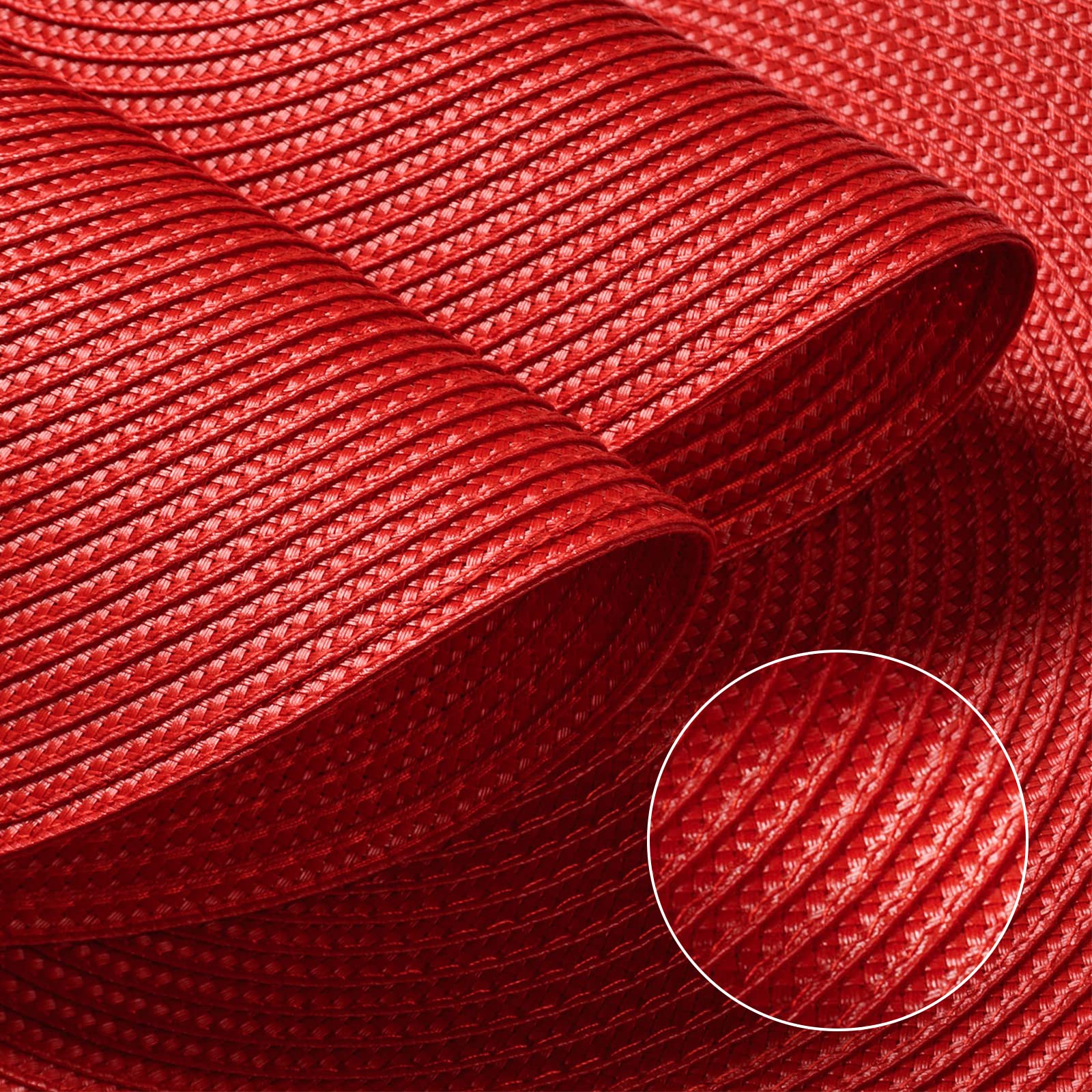 Funwheat Round Braided Placemats Set Of 6 Table Mats For Dining Tables Woven Washable Non-Slip Place Mats 15 Inch (Red, 6Pcs)