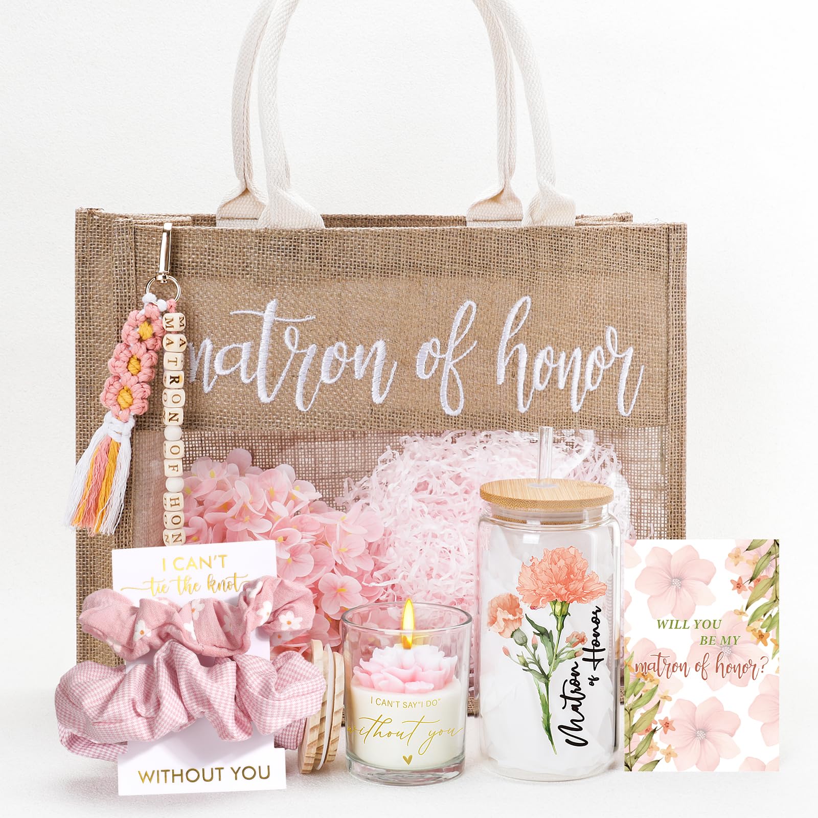 pengtai Matron of Honor Proposal Gifts,Will You Be My Matron of Honor Gifts for Wedding Day,Matron of Honor Tote Bag Glass Cup P