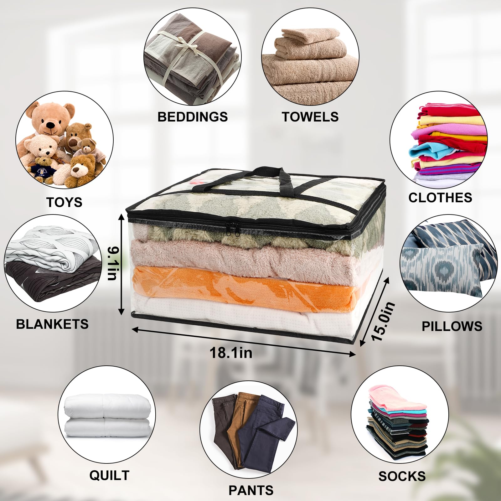 6Pack Clear Clothes Storage Bags, Vinyl Comforter Blanket Storage Bags Closet Organizers and Storage Containers Moving Bags with