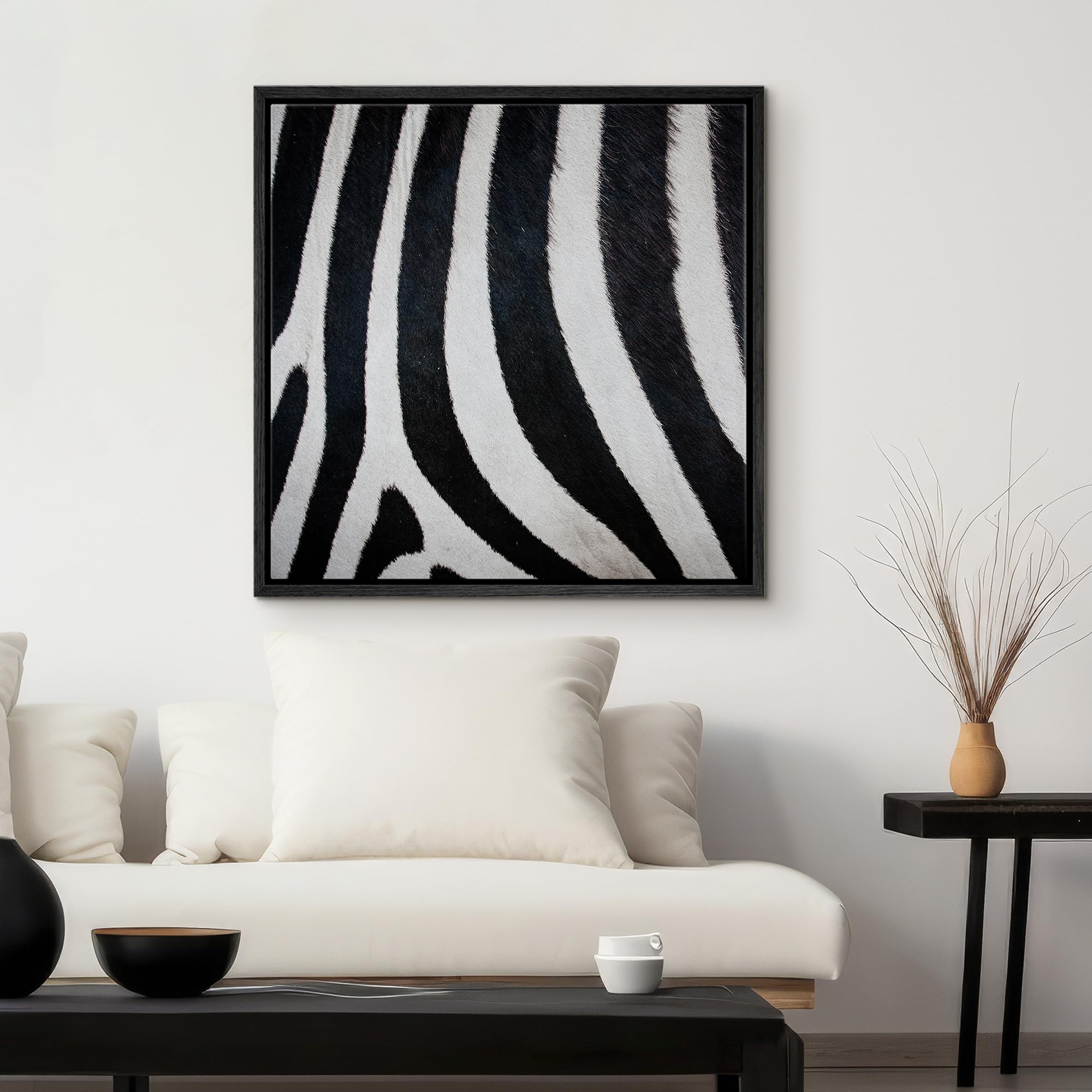 Wall26 Framed Framed Canvas Prints Wall Art Framed Framed Canvas Prints Wall Art - Zebra Fur/Skin Texture - 24''X24'' Black