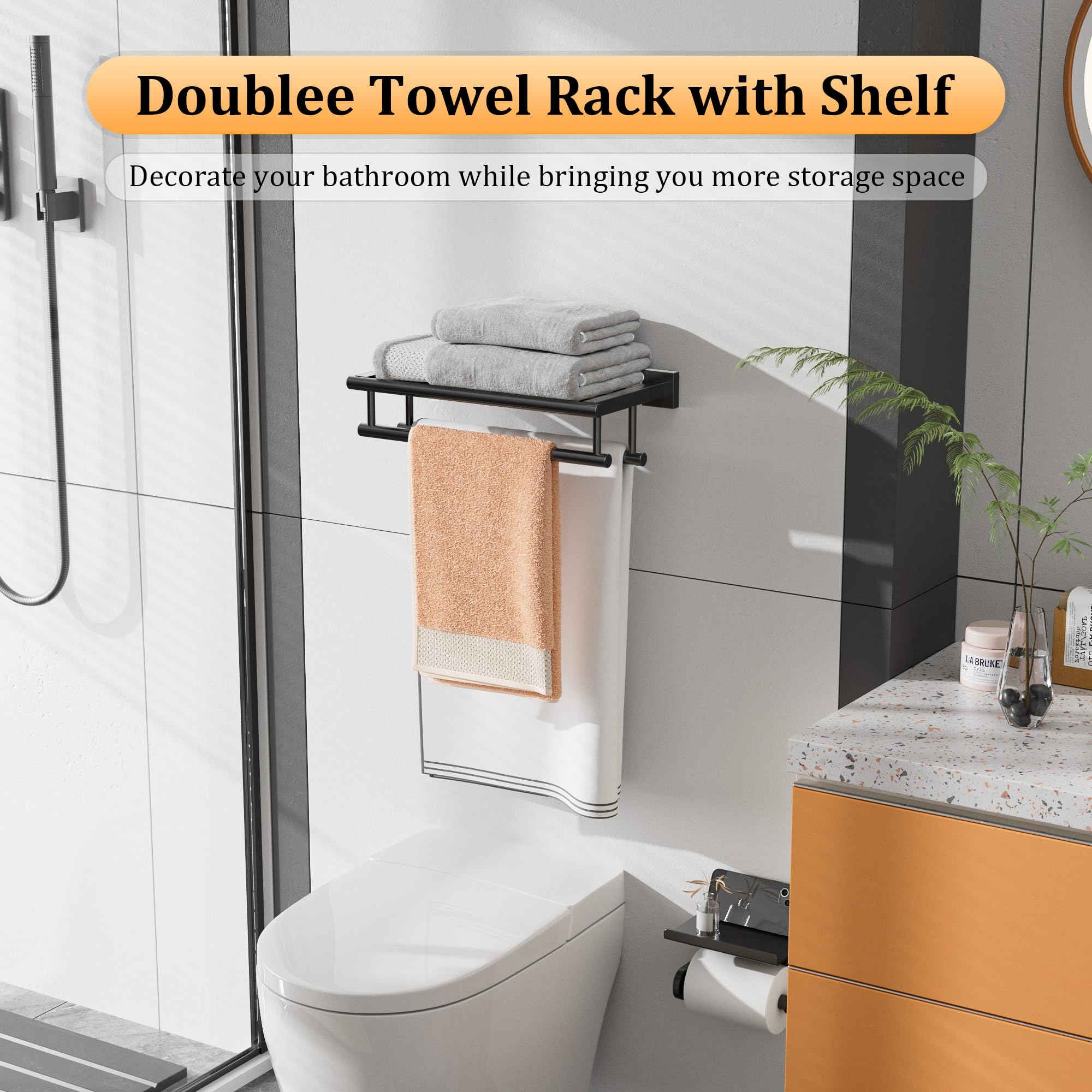 Alise Towel Rack,Large Towel Holder Towel Shelf With Double Towel Bars For Bathroom Lavatory,16-Inch Sus 304 Stainless Steel Wal
