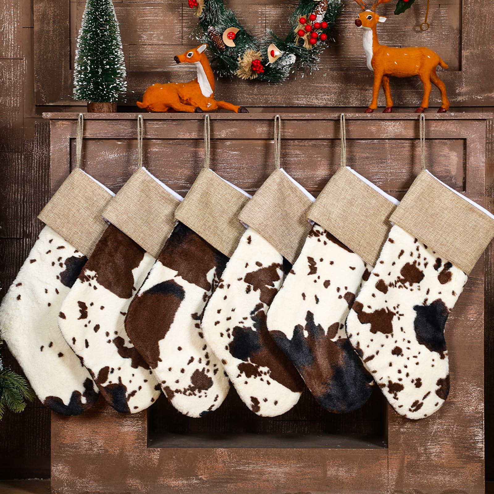 Glimin 2 Pcs Western Christmas Cow Print Stockings Decor Bulk 20 Inch Large Plush Cowhide Christmas Stockings Ornaments Western 
